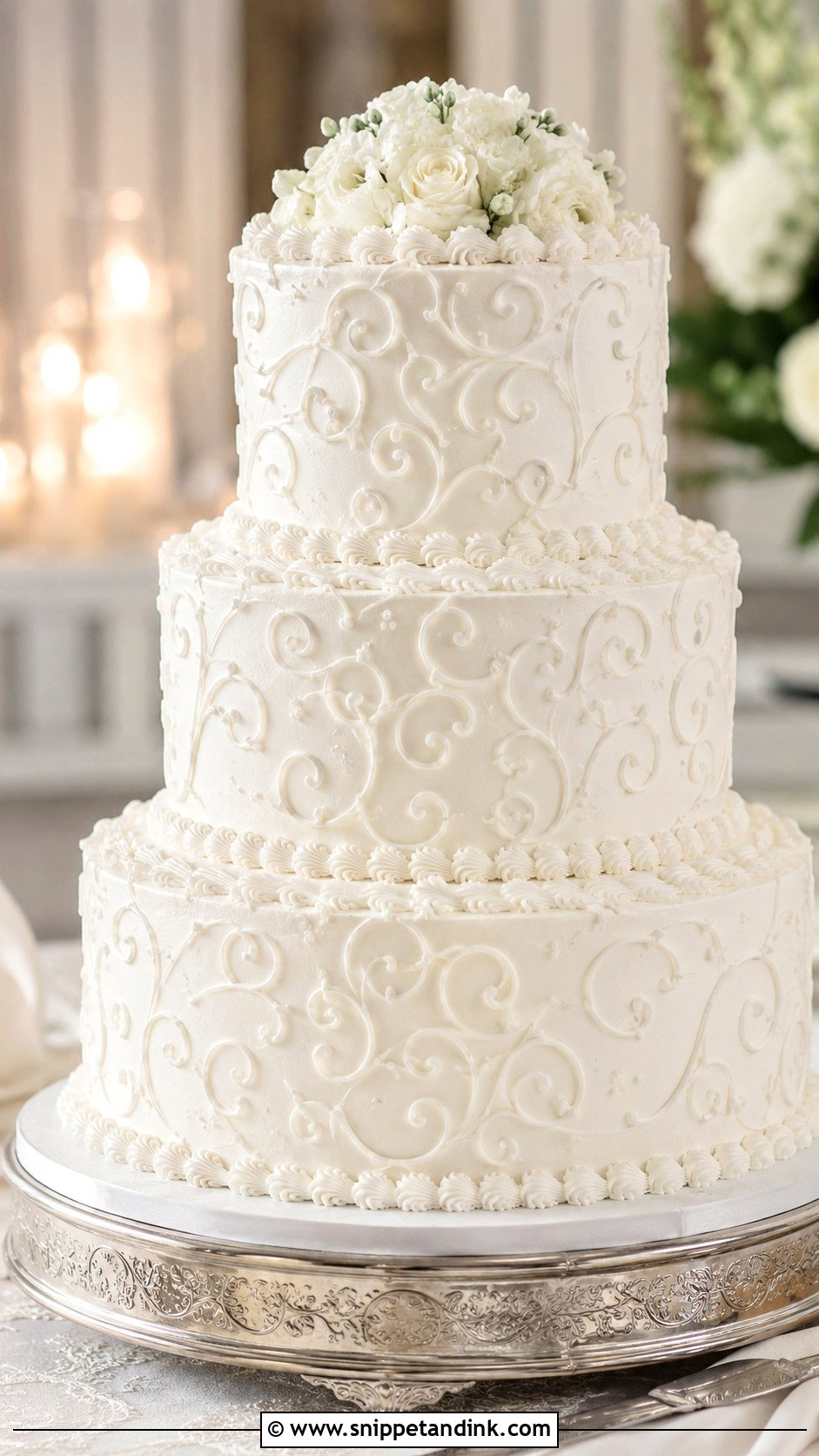 Three Tier White Wedding Cake - Snippet and Ink - 20 Plain White Wedding Cake Ideas