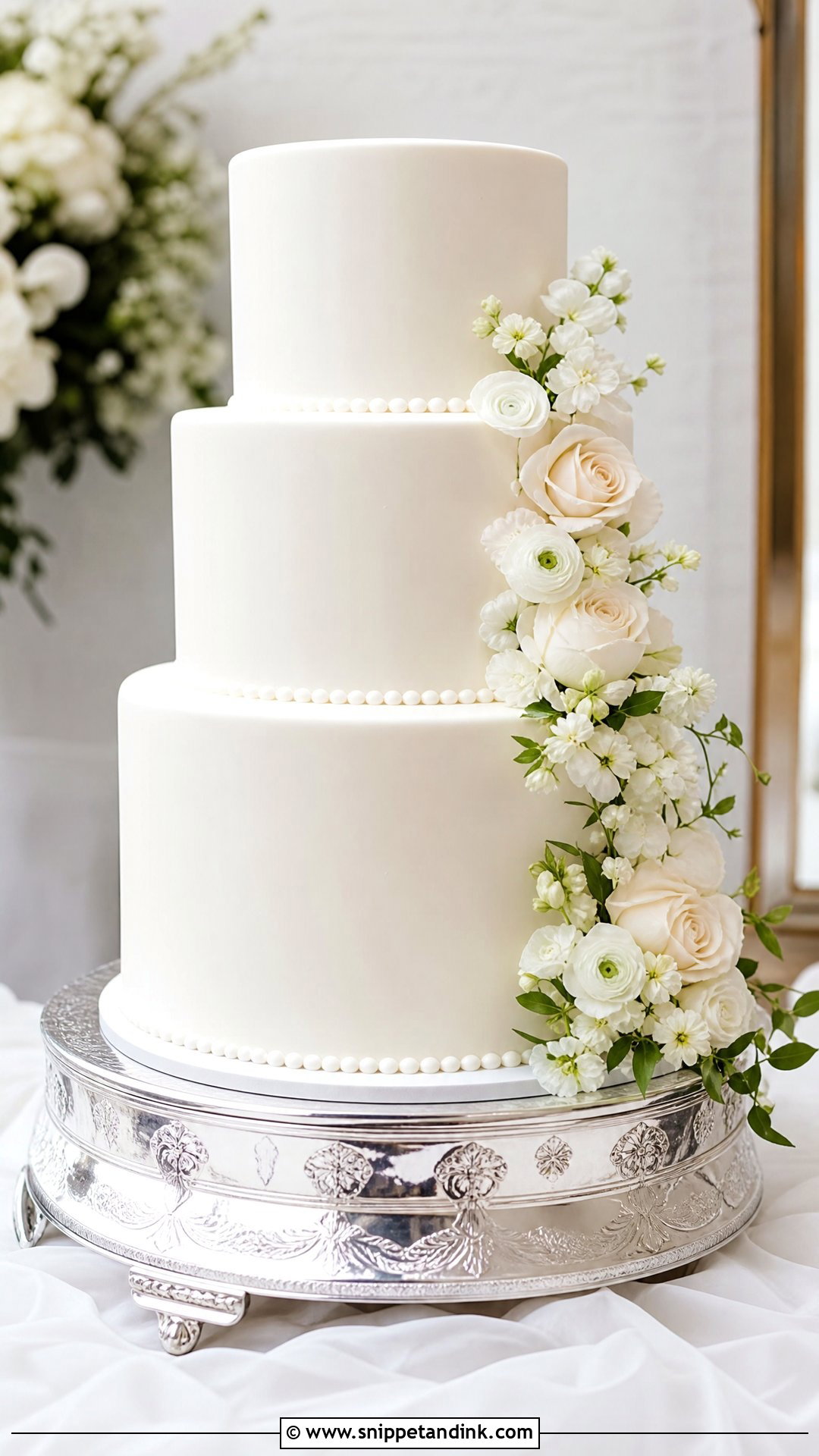 Three Tier White Wedding Cake - Snippet and Ink - 20 Simple White Wedding Cake Ideas