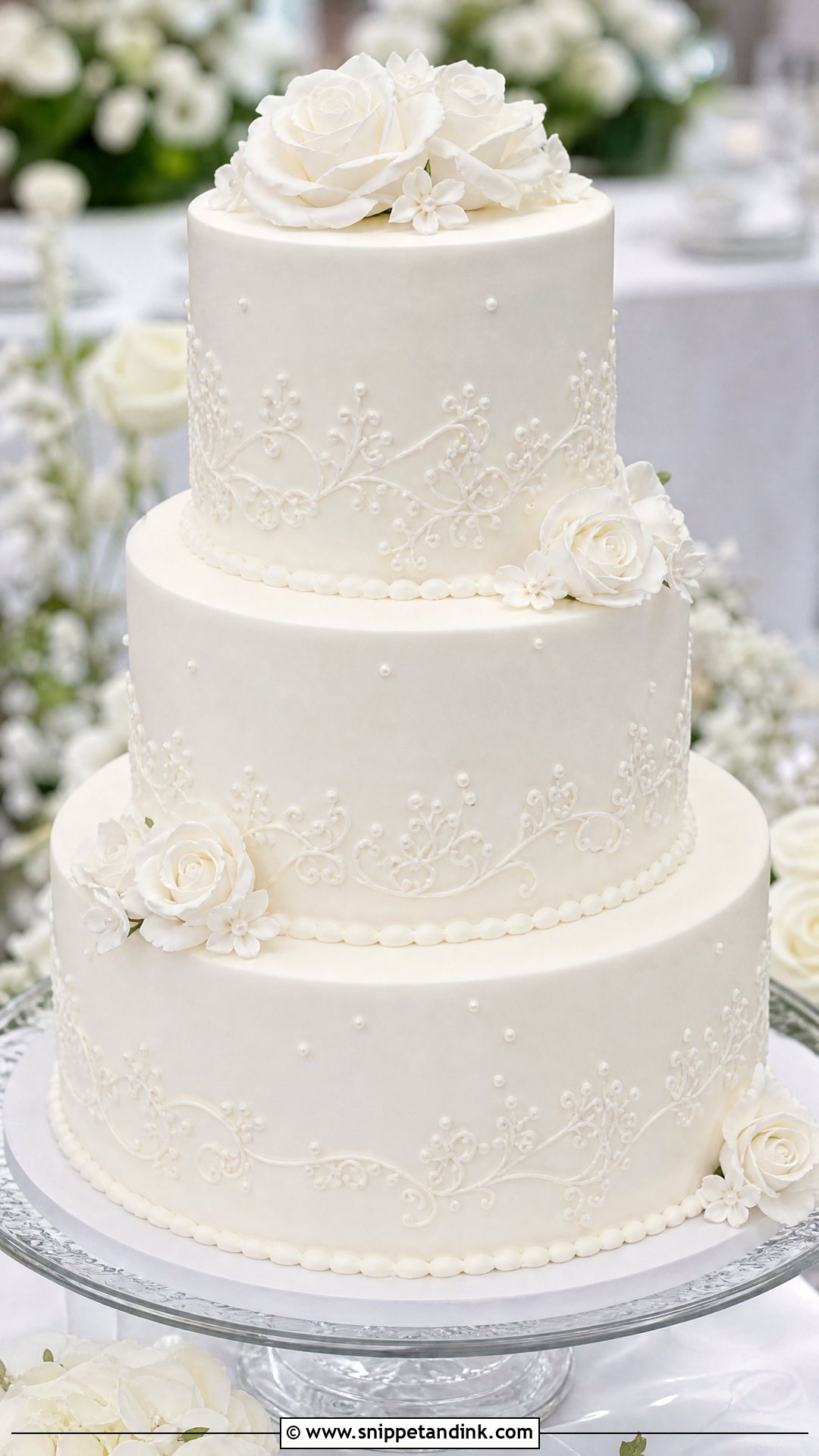 Three Tier White Wedding Cake - Snippet and Ink - 20 Three Tier Wedding Cake Ideas