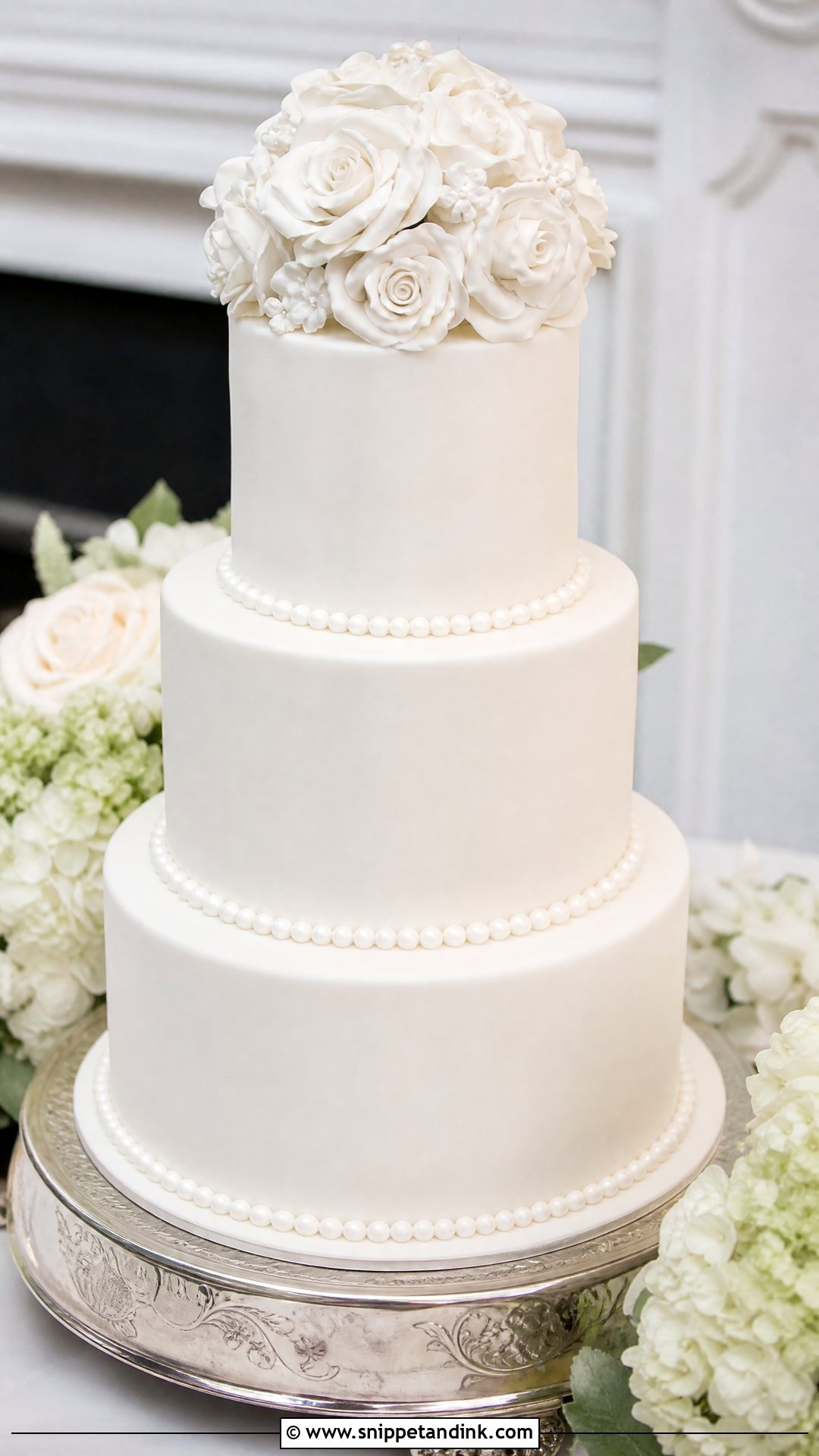 Three Tier White Wedding Cake - Snippet and Ink - 25 Traditional Wedding Cake Ideas