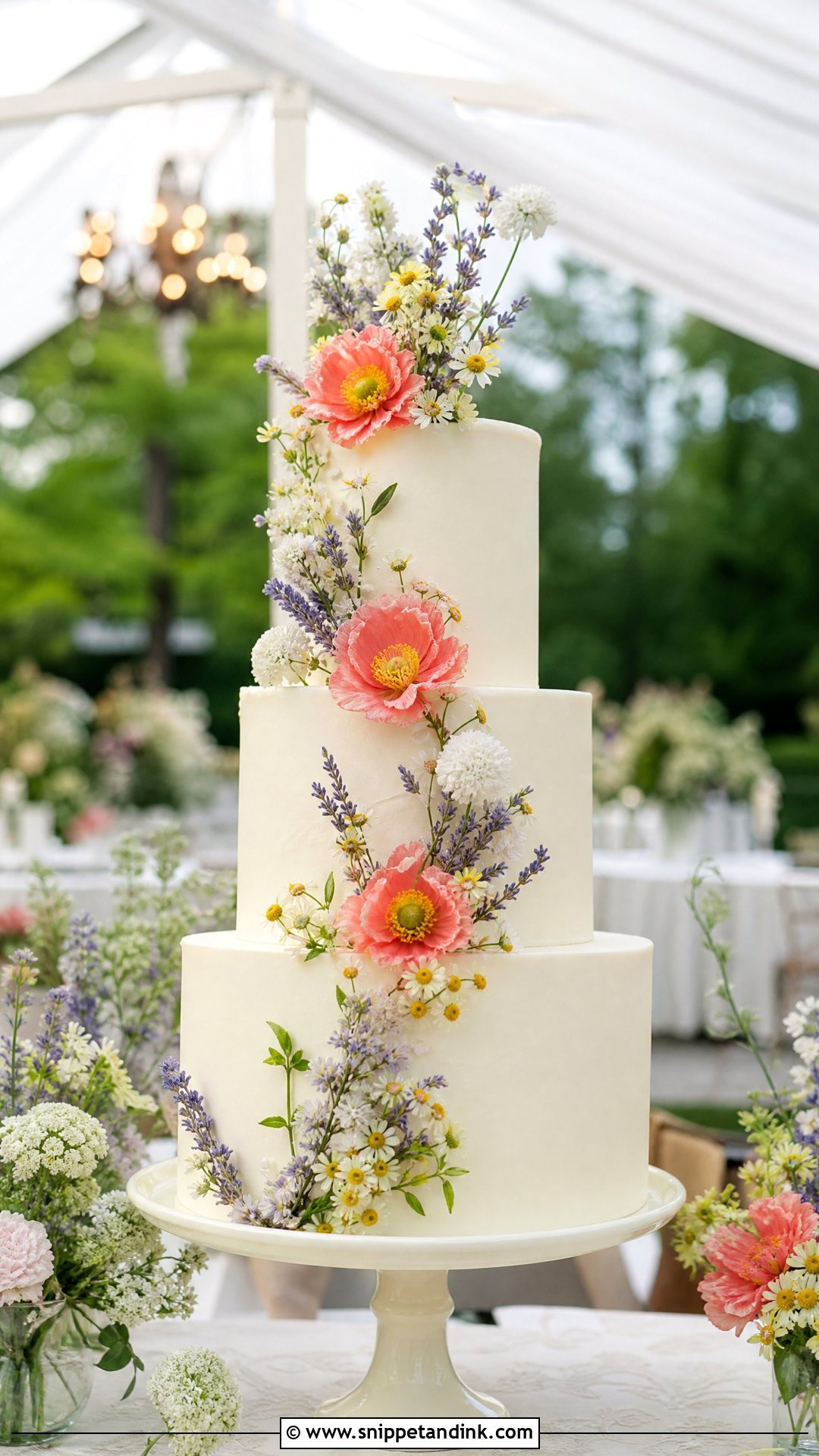 Three Tier Wildflower Wedding Cake - Snippet and Ink - 20 Wildflower Cakes for Wedding
