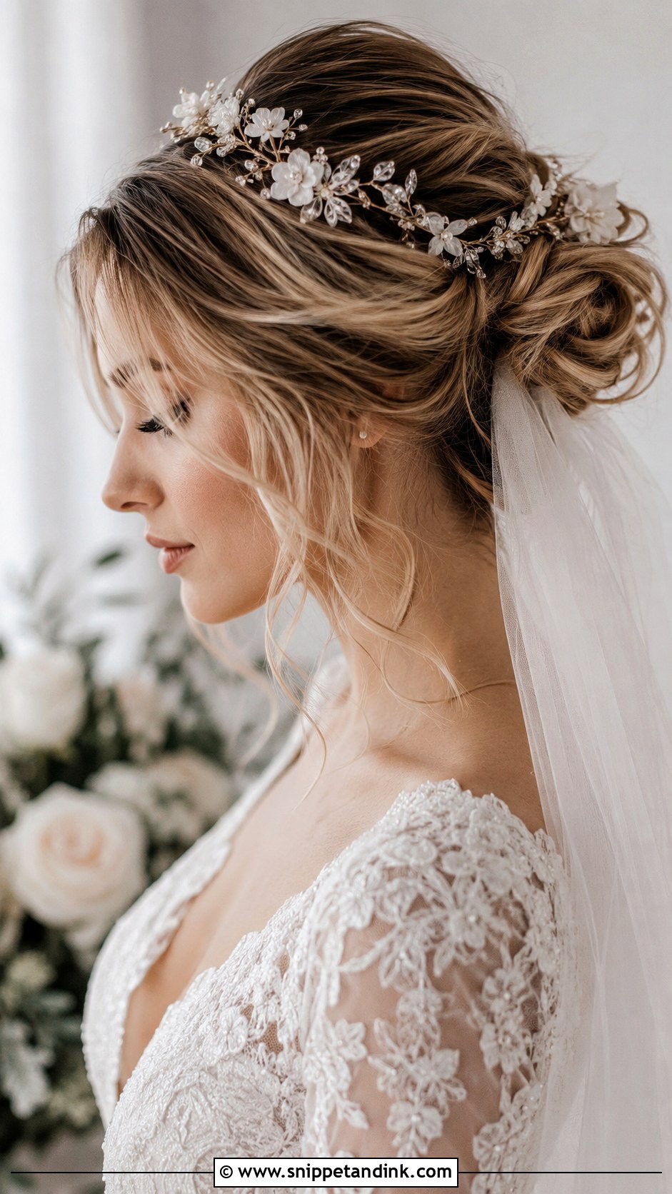 Tiara Bride Messy Bun - Snippet and Ink - 15 Tiara Bride Hairstyles