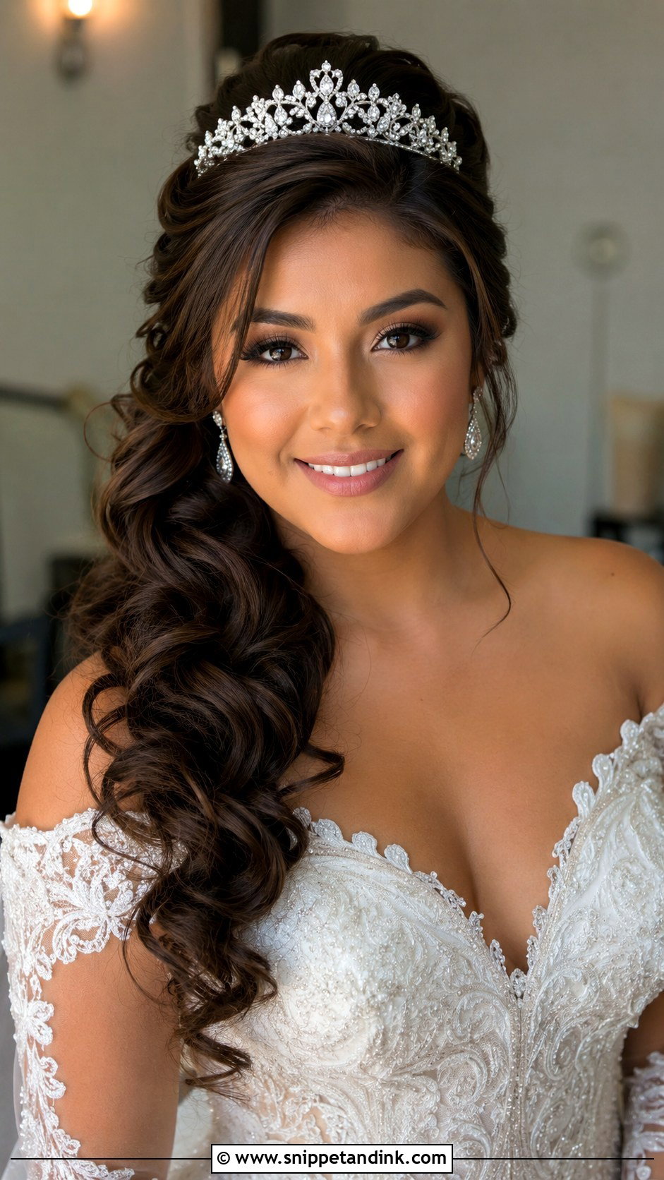 Tiara Bride Side Swept Hair - Snippet and Ink - 15 Tiara Bride Hairstyles