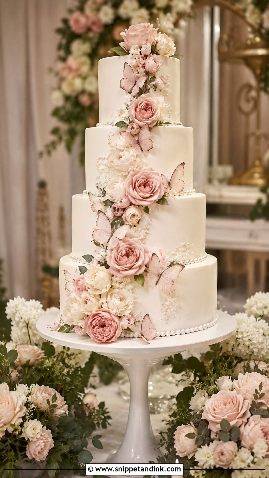 Tiered Flower Butterfly Wedding Cake - Snippet and Ink - 20 Flower Butterfly Cake Ideas for Wedding