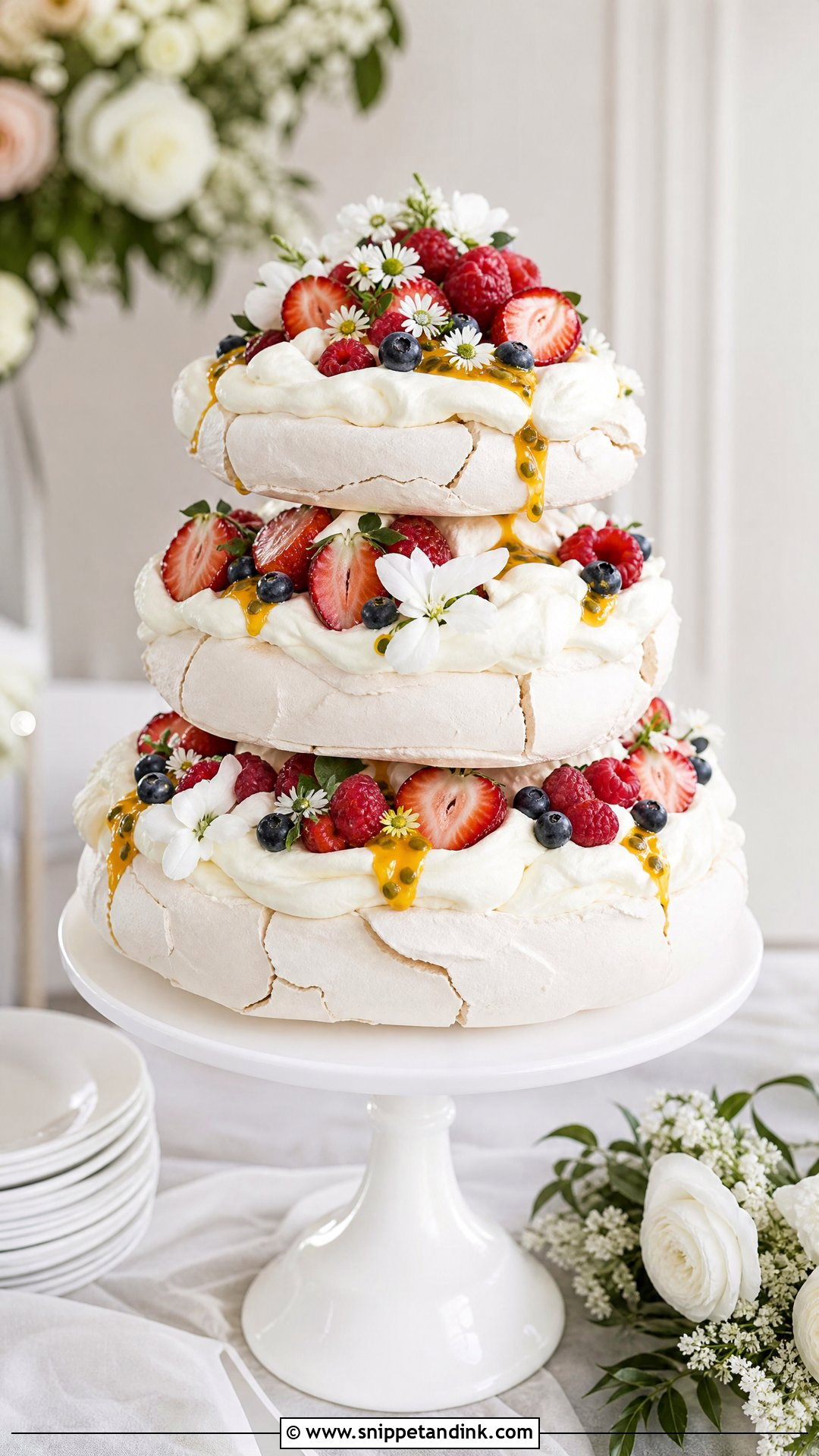 Tiered Pavlova Wedding Cake - Snippet and Ink - 20 Pavlova Wedding Cake Ideas
