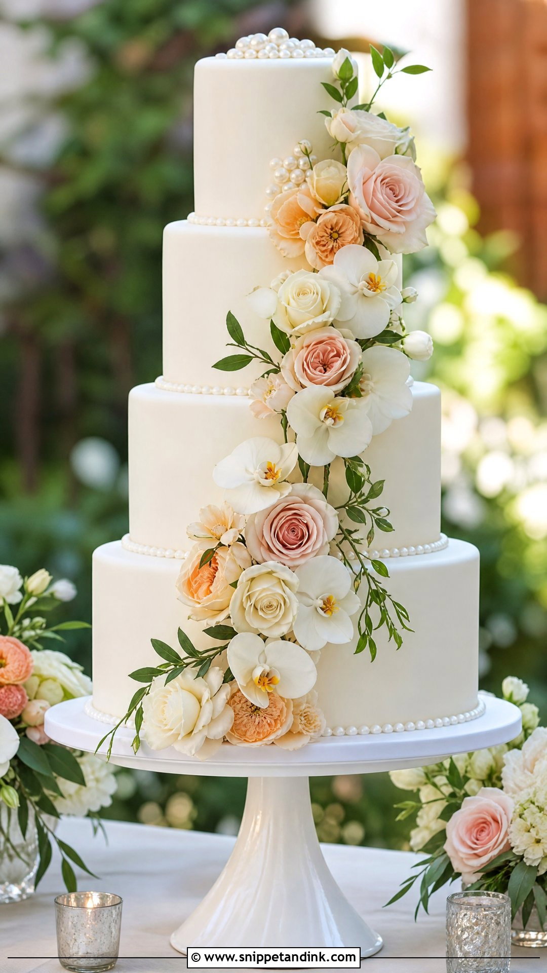 Tiered Wedding Cake With Cascading Flowers - Snippet and Ink - 20 Tier Cake Designs for Wedding