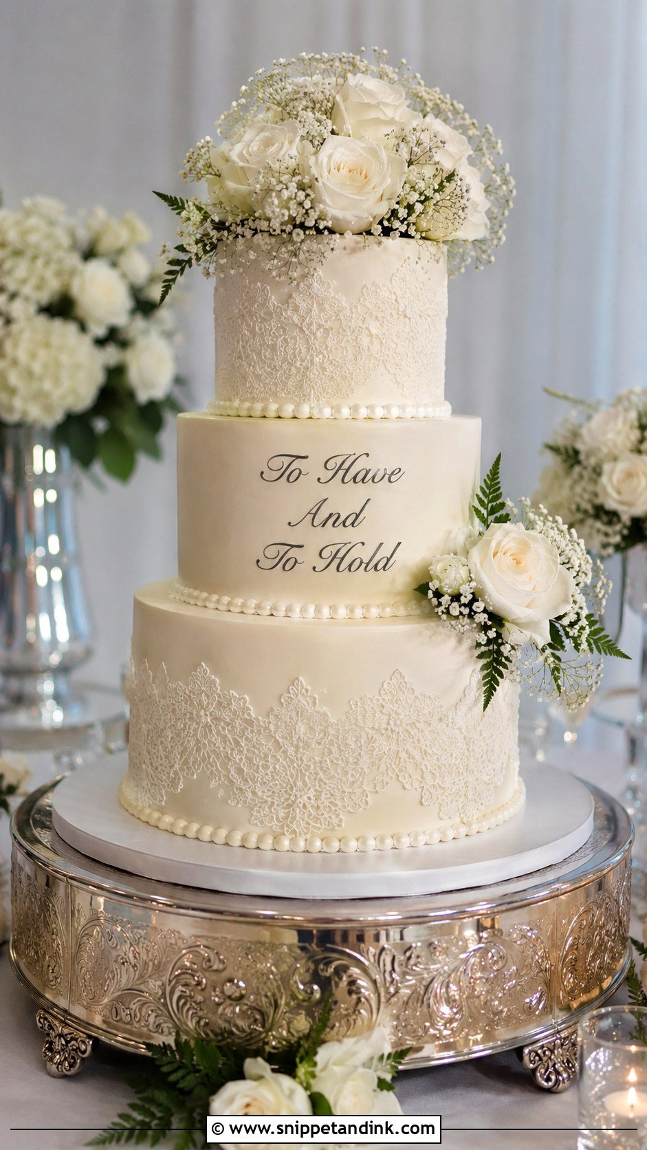 Tiered Wedding Cake With To Have And To Hold - Snippet and Ink - 25 Wedding Cake Wording Ideas