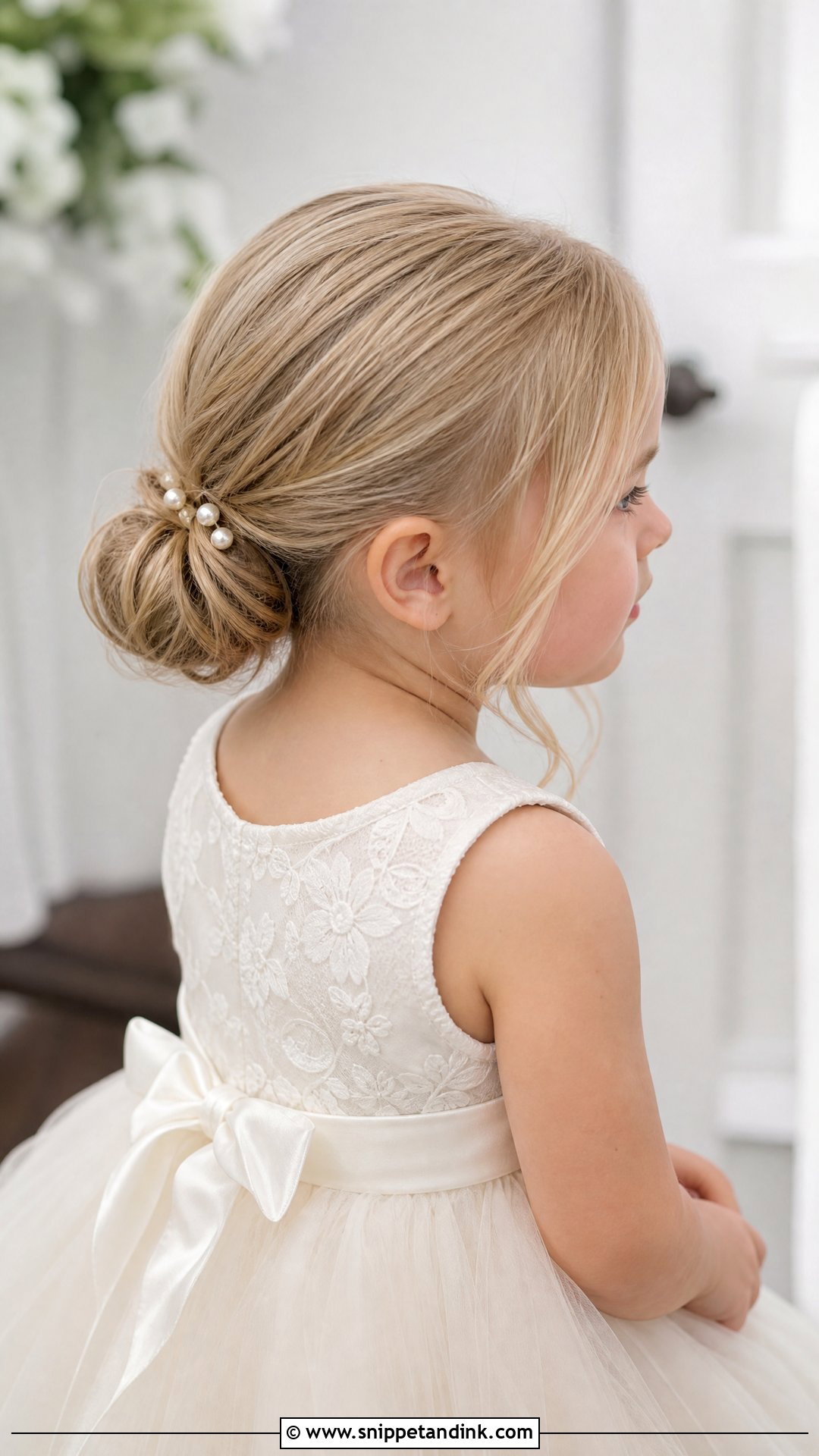 Toddler Low Bun Wedding Hairstyle - Snippet and Ink - 20 Toddler Updo Wedding Hairstyles
