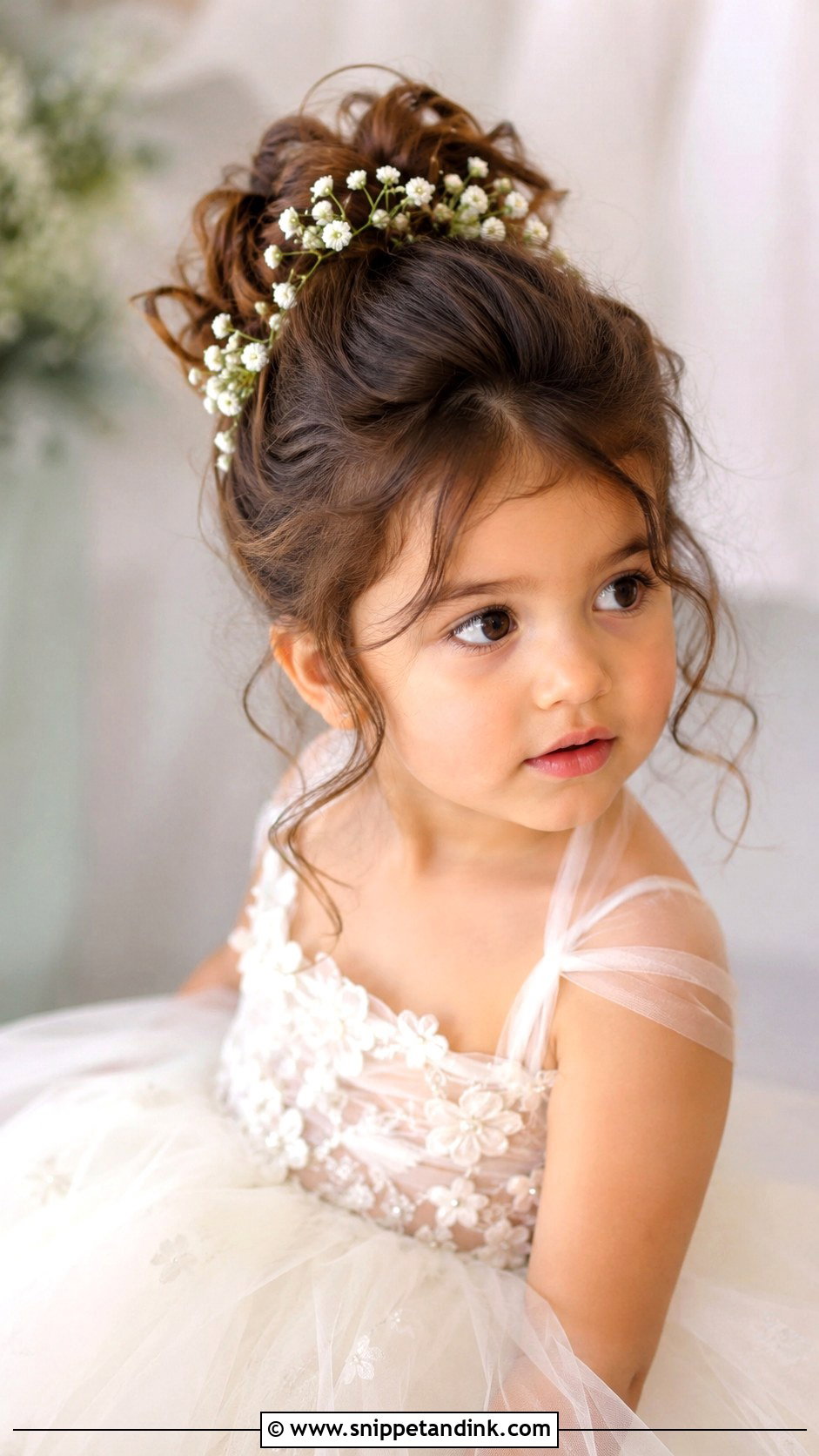 Toddler Messy Bun With Flowers - Snippet and Ink - 15 Wedding Hairstyles for Toddler Girl