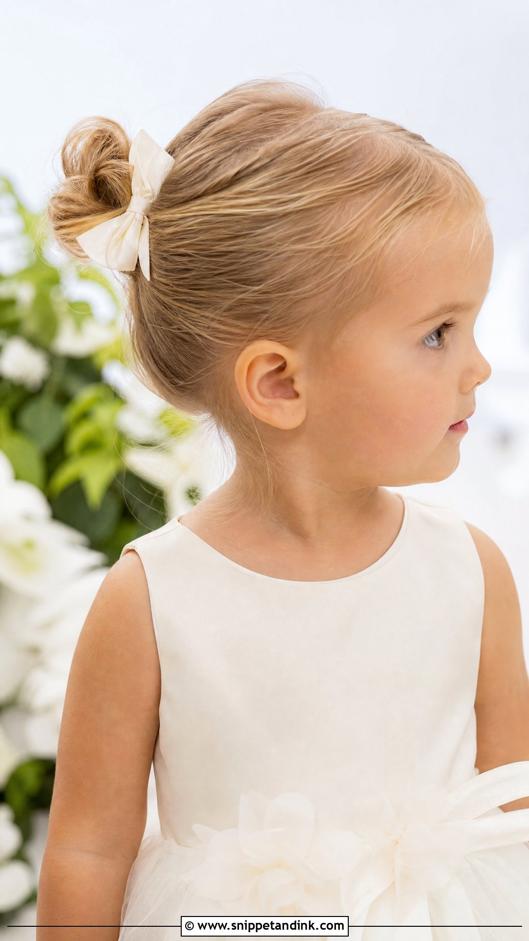 Toddler Mini Bun Updo Wedding Hairstyle - Snippet and Ink - 20 Toddler Updo Wedding Hairstyles