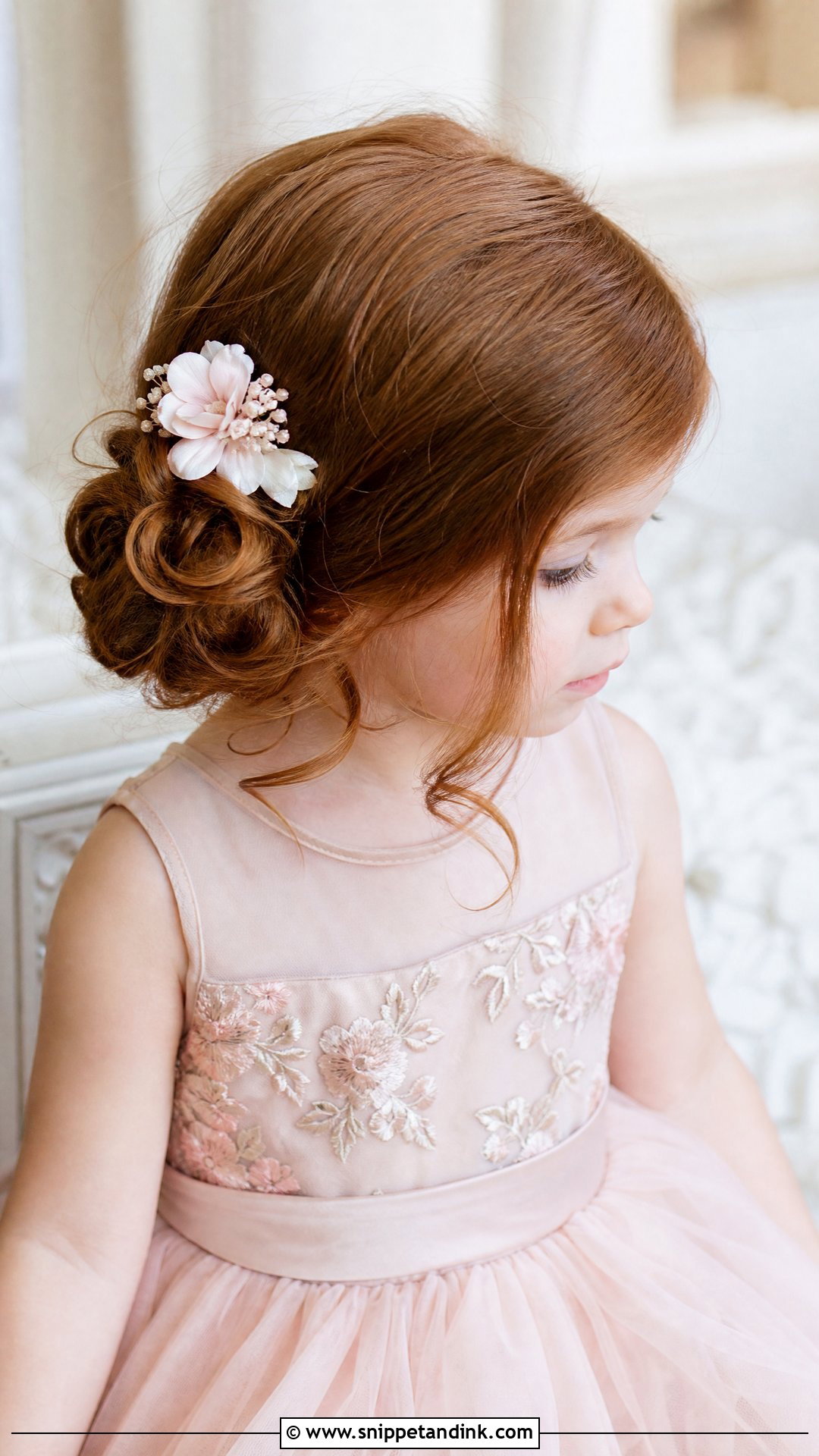 Toddler Side Bun Wedding Hairstyle - Snippet and Ink - 20 Toddler Updo Wedding Hairstyles