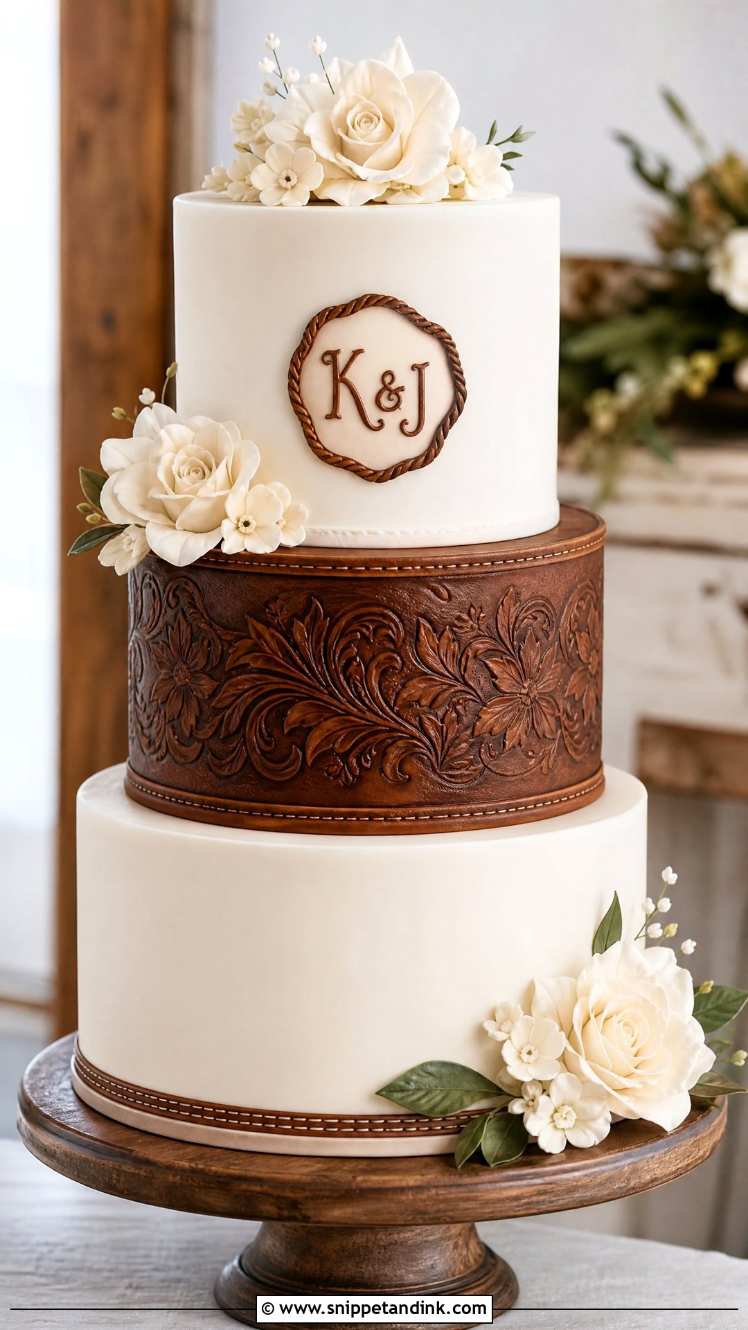 Tooled Leather Wedding Cake - Snippet and Ink - 20 Western Wedding Cake Ideas