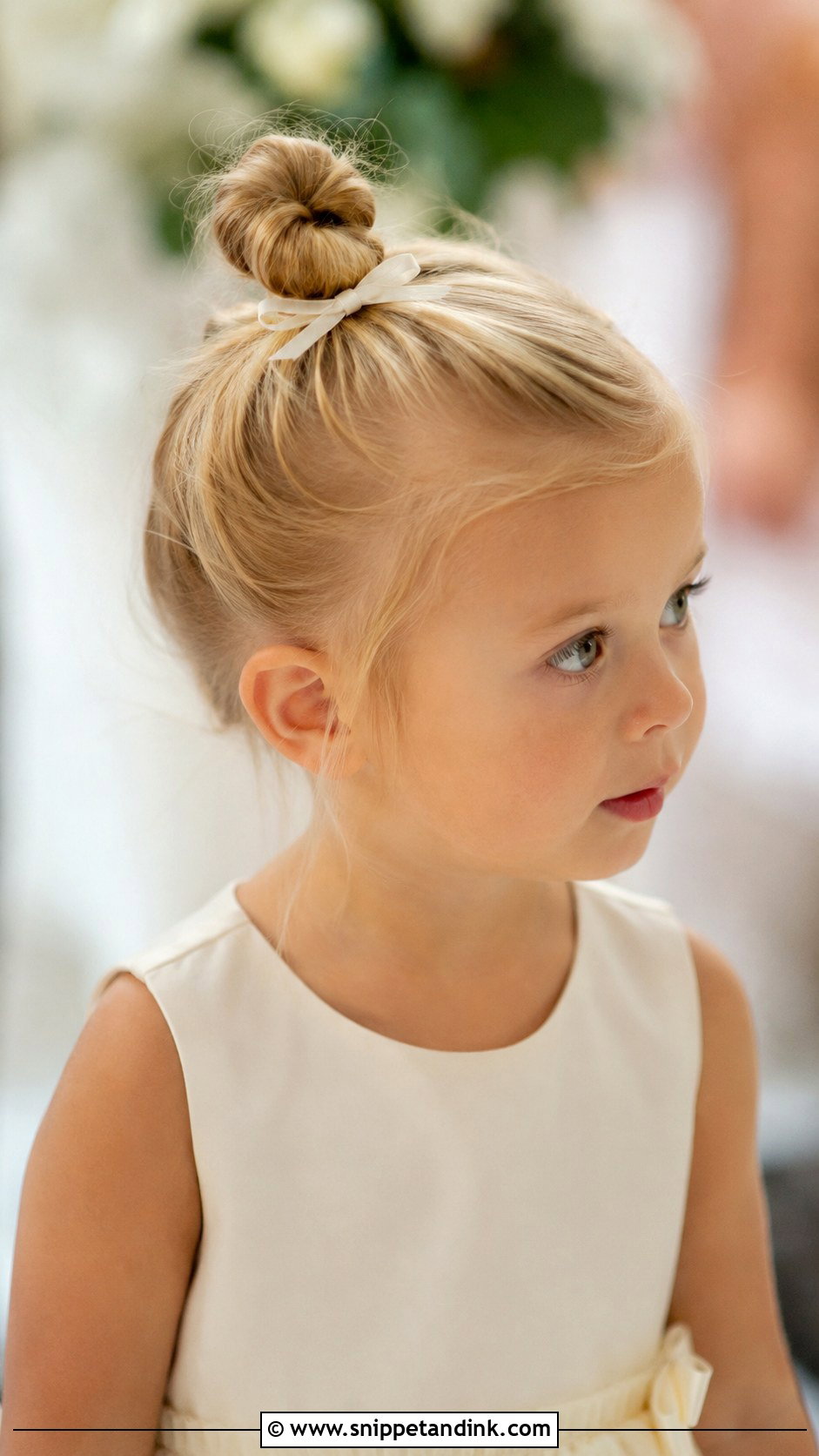 Top Knot Bun - Snippet and Ink - 25 Toddler Wedding Hair Ideas