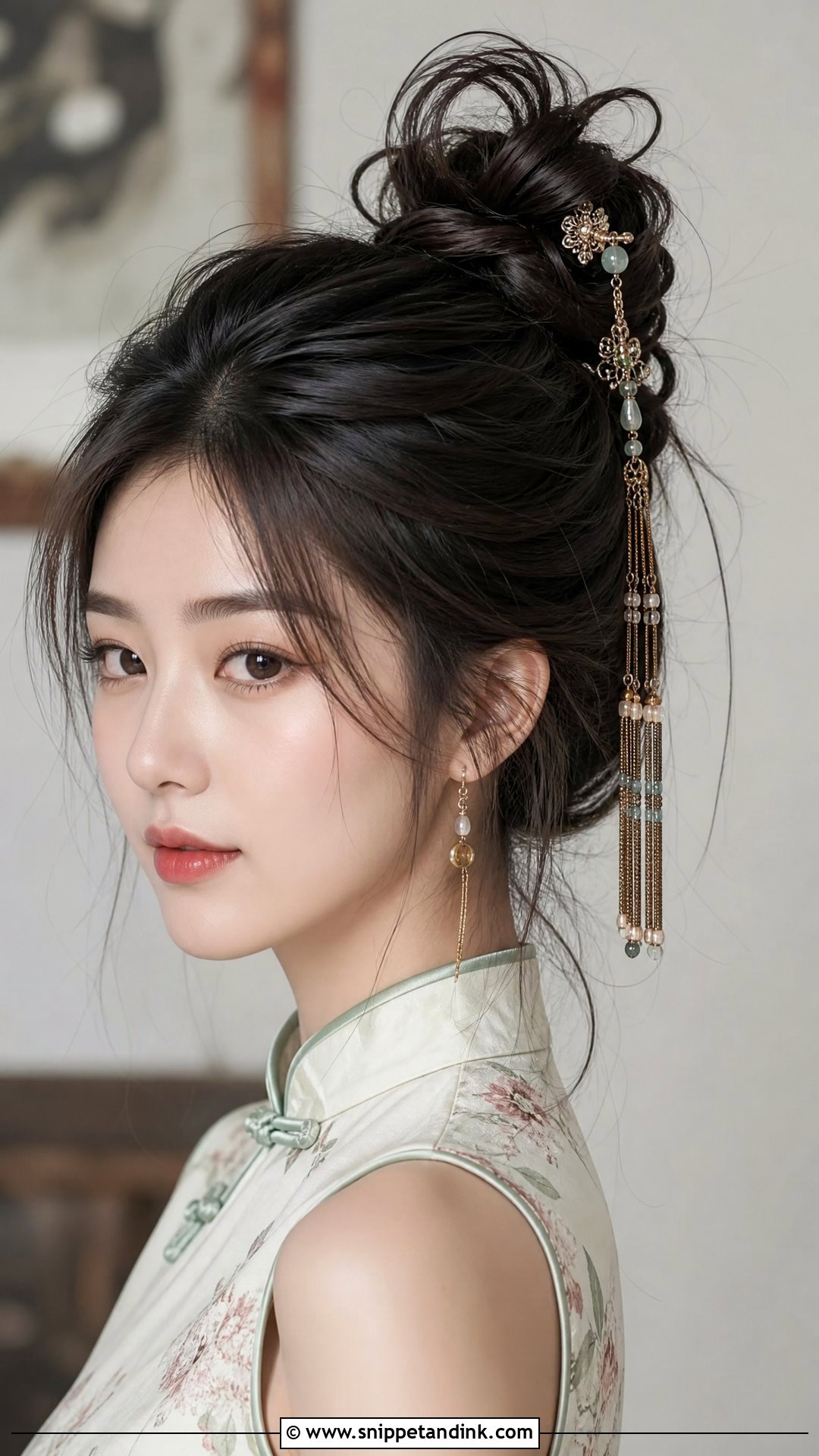 Top Knot Bun With Hanging Tassels - Snippet and Ink - 20 Chinese Wedding Hairstyles