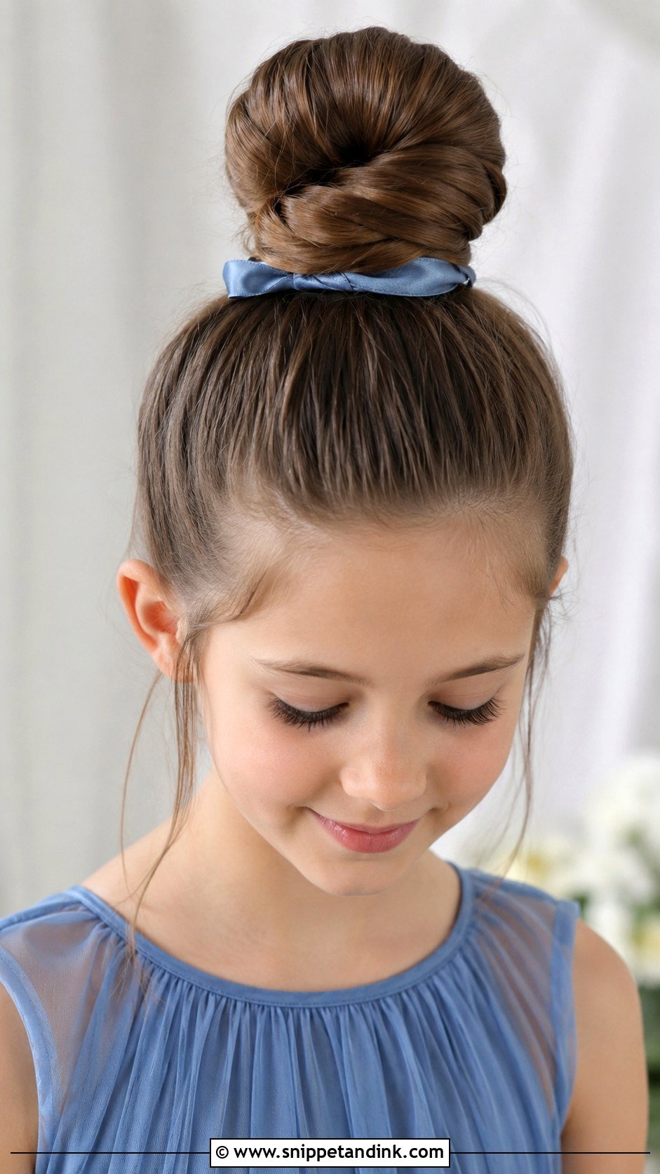 Top Knot Bun for Junior Bridesmaids - Snippet and Ink - 25 Kids Wedding Hairstyles