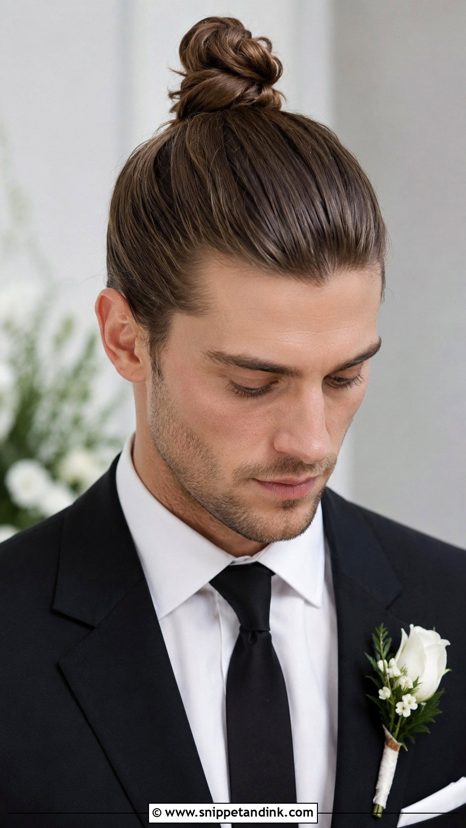 Top Knot Wedding Hairstyle - Snippet and Ink - 20 Long Hair Groom Ideas