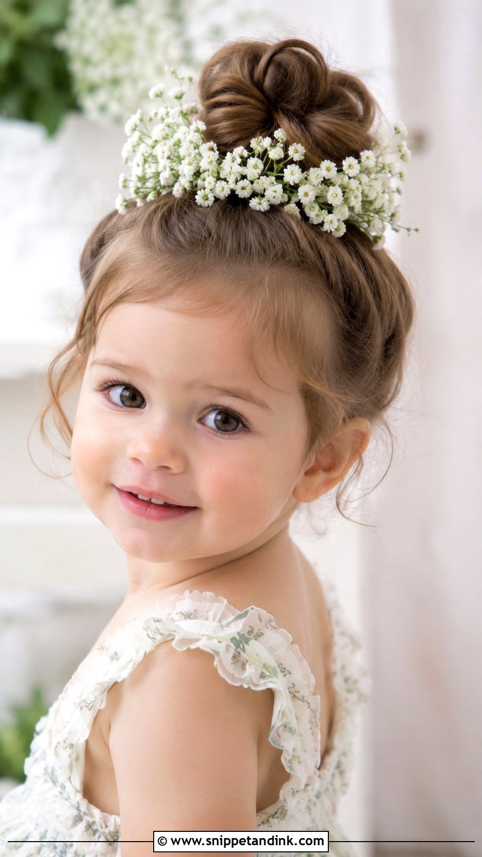 Top Knot With Babys Breath - Snippet and Ink - 20 Toddler Hair for Wedding Ideas