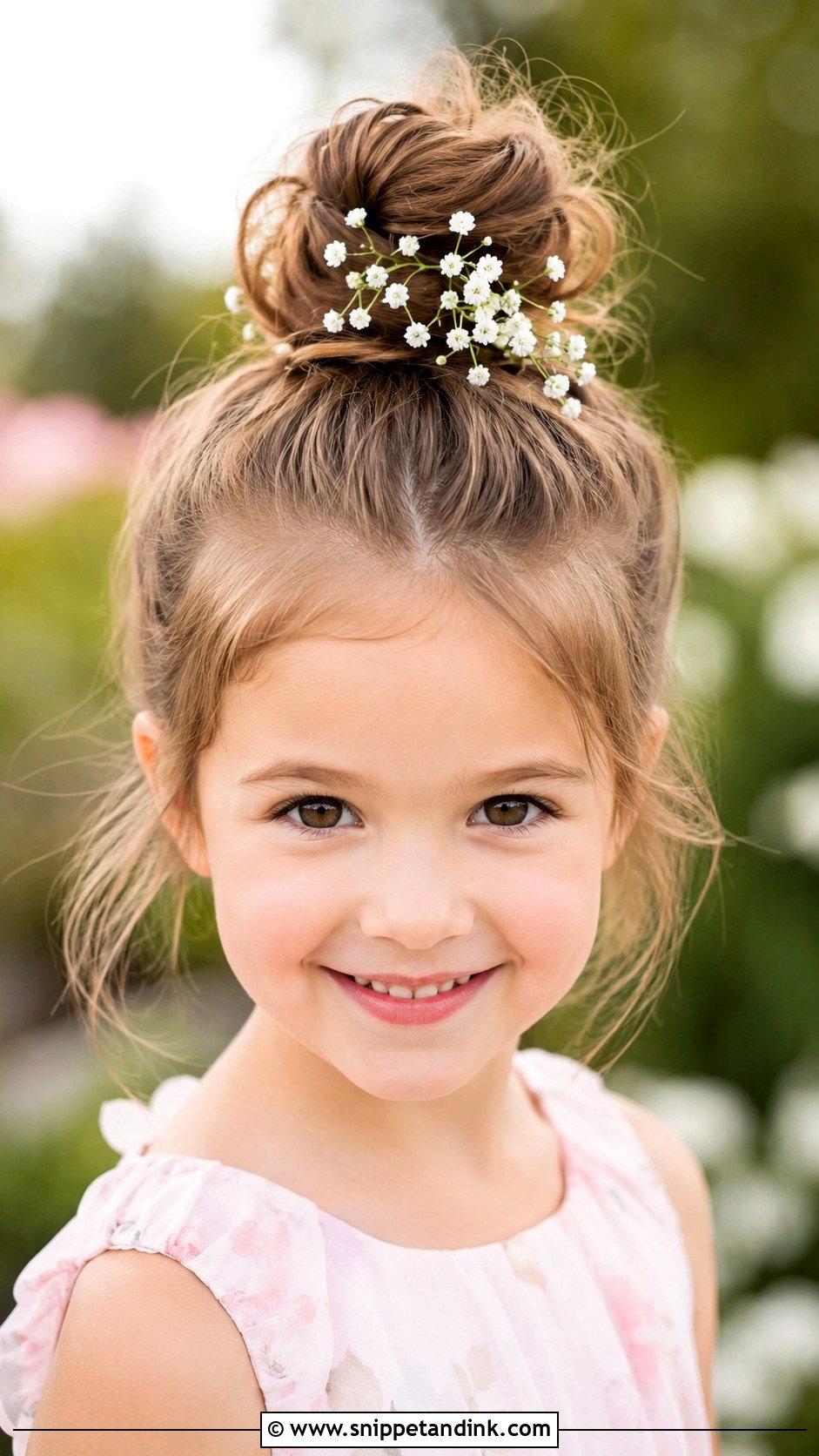 Top Knot With Babys Breath - Snippet and Ink - 30 Kids Hairstyles for Wedding