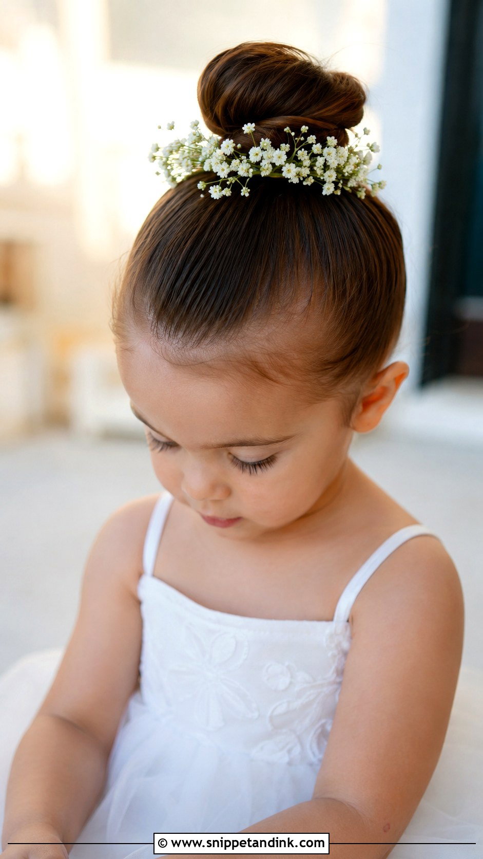 Top Knot With Babys Breath - Snippet and Ink - 20 Flowergirl Hairstyle for Toddler Ideas