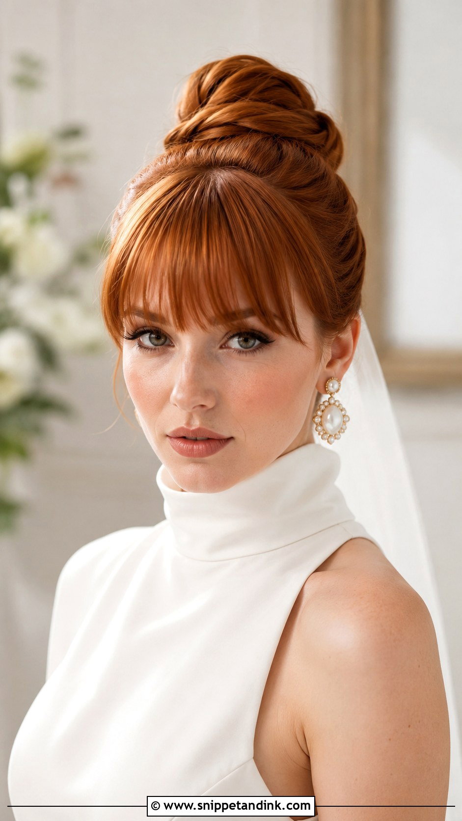 Top Knot With Bangs - Snippet and Ink - 15 Wedding Hairstyles for Bangs