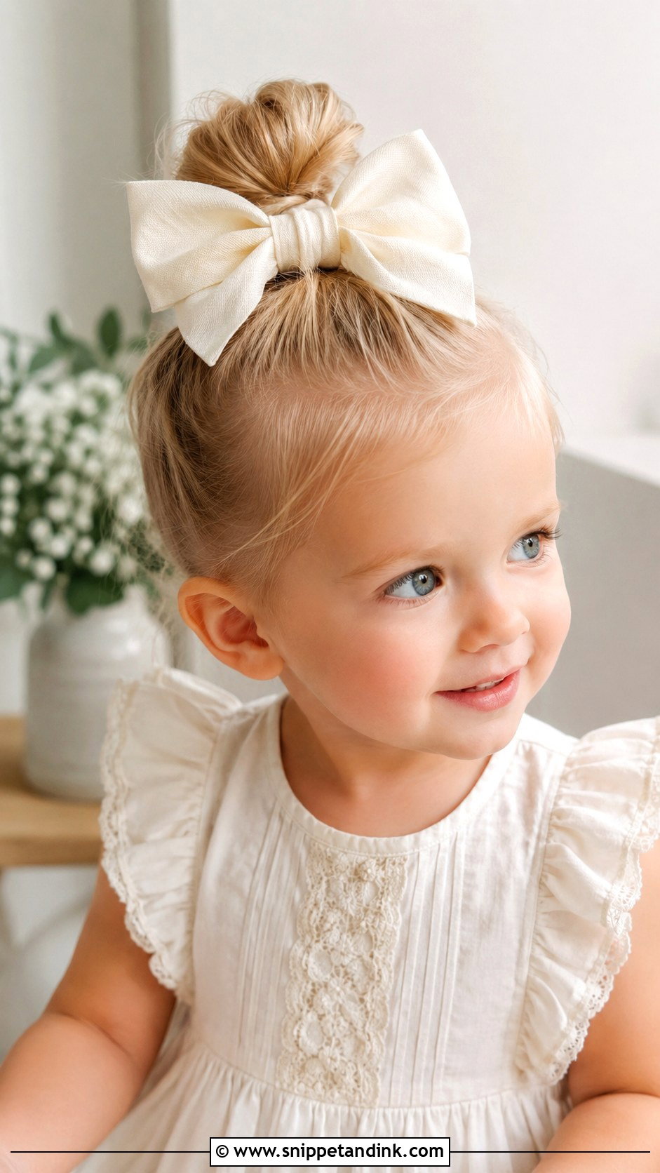 Top Knot With Bow - Snippet and Ink - 25 Toddler Wedding Hairstyles