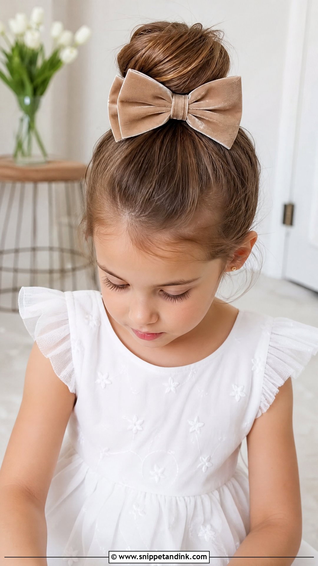 Top Knot With Bow - Snippet and Ink - 20 Wedding Hairstyles for Girls