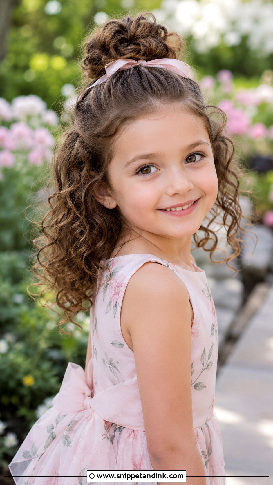 Top Knot With Curls - Snippet and Ink - 20 Girls Wedding Hairstyles