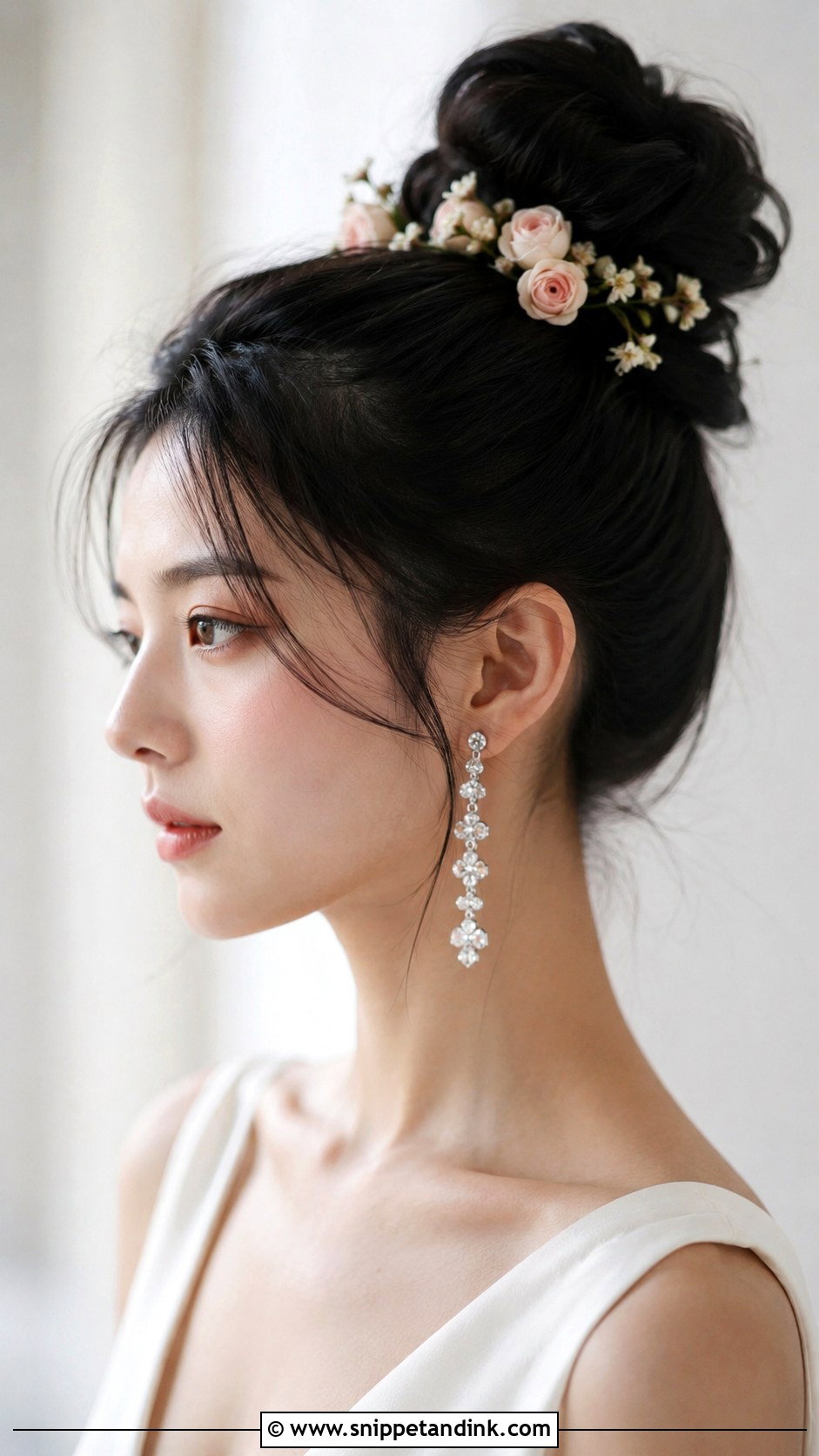 Top Knot With Floral Accents - Snippet and Ink - 20 Wedding Hairstyles Flowers