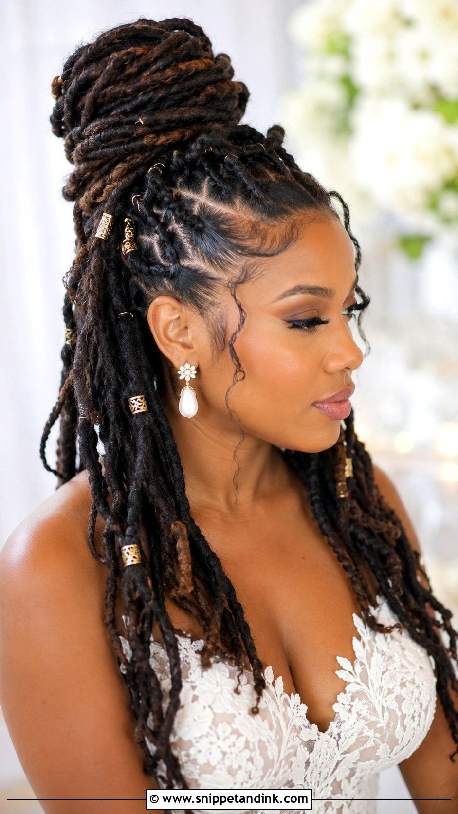 Top Knot With Hanging Locs - Snippet and Ink - 30 Dreadlock Wedding Hairstyles