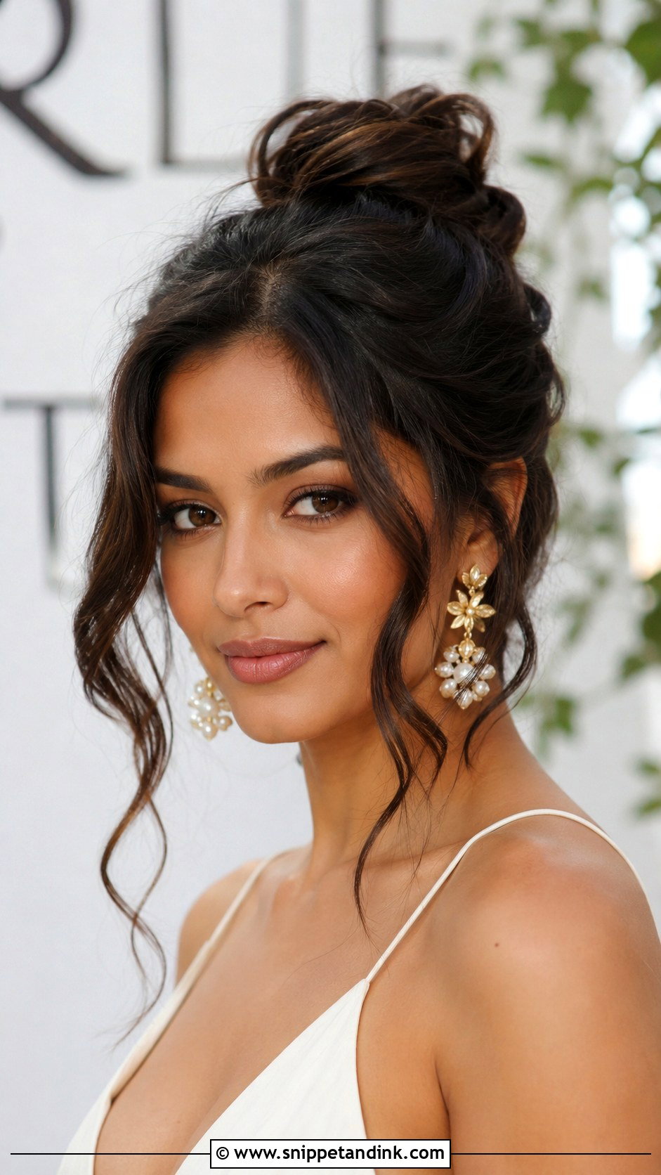Top Knot With Loose Tendrils - Snippet and Ink - 20 Cute Hairstyles for a Wedding Guest