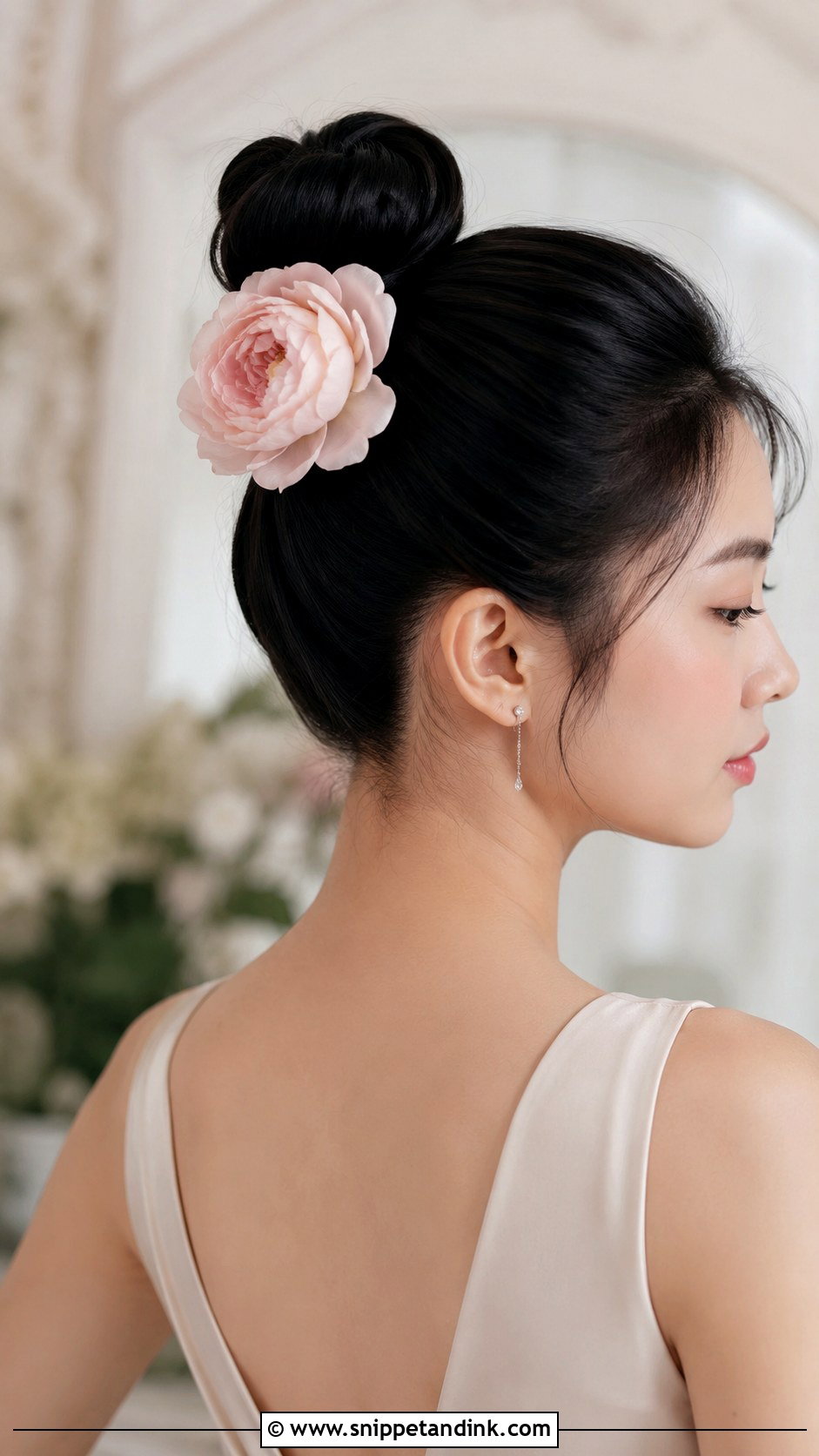 Top Knot With Single Bloom - Snippet and Ink - 25 Bridal Hair with Flowers