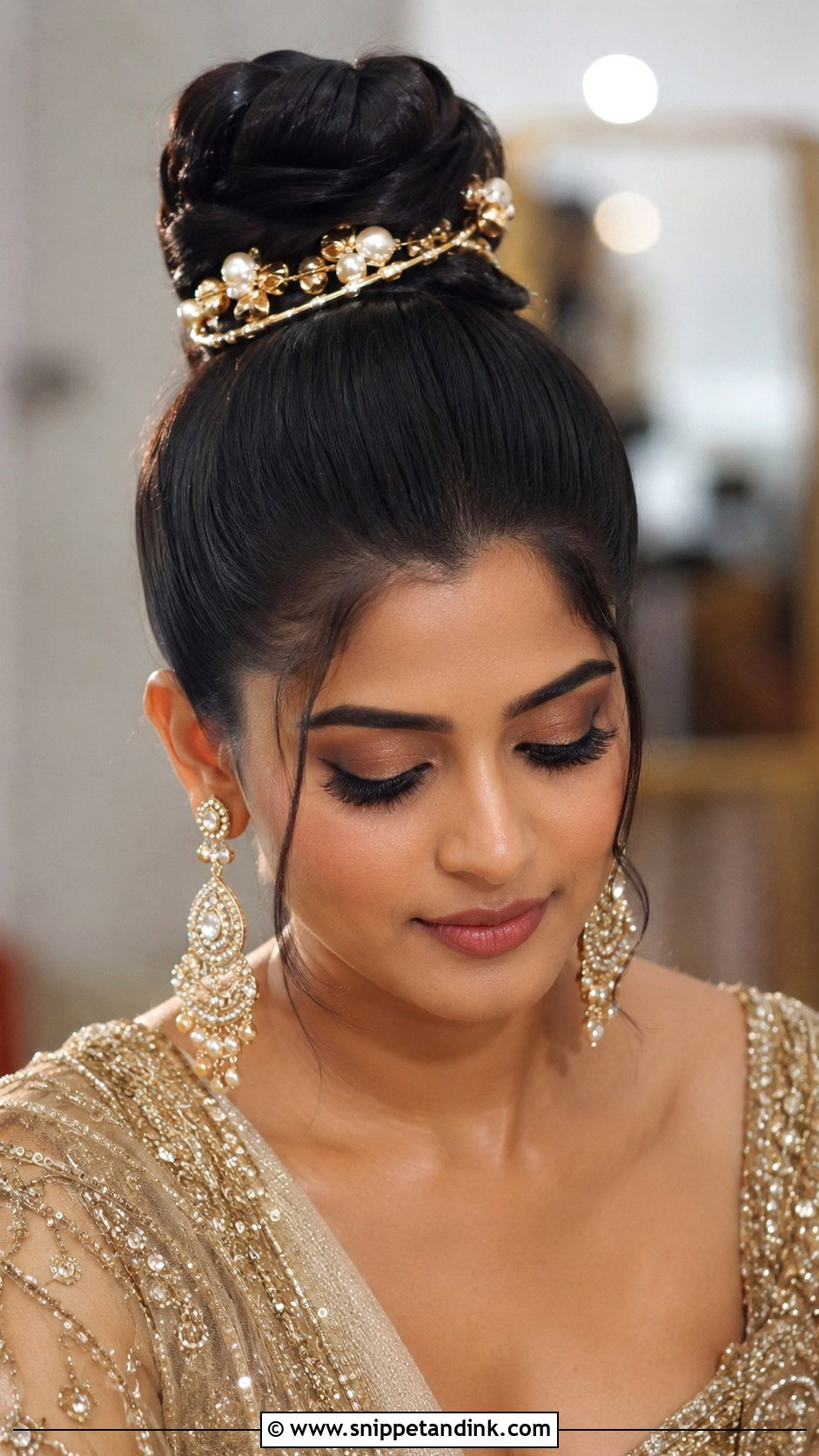 Top Knot With Statement Accessories - Snippet and Ink - 30 Indian Hairstyle for Wedding Ideas