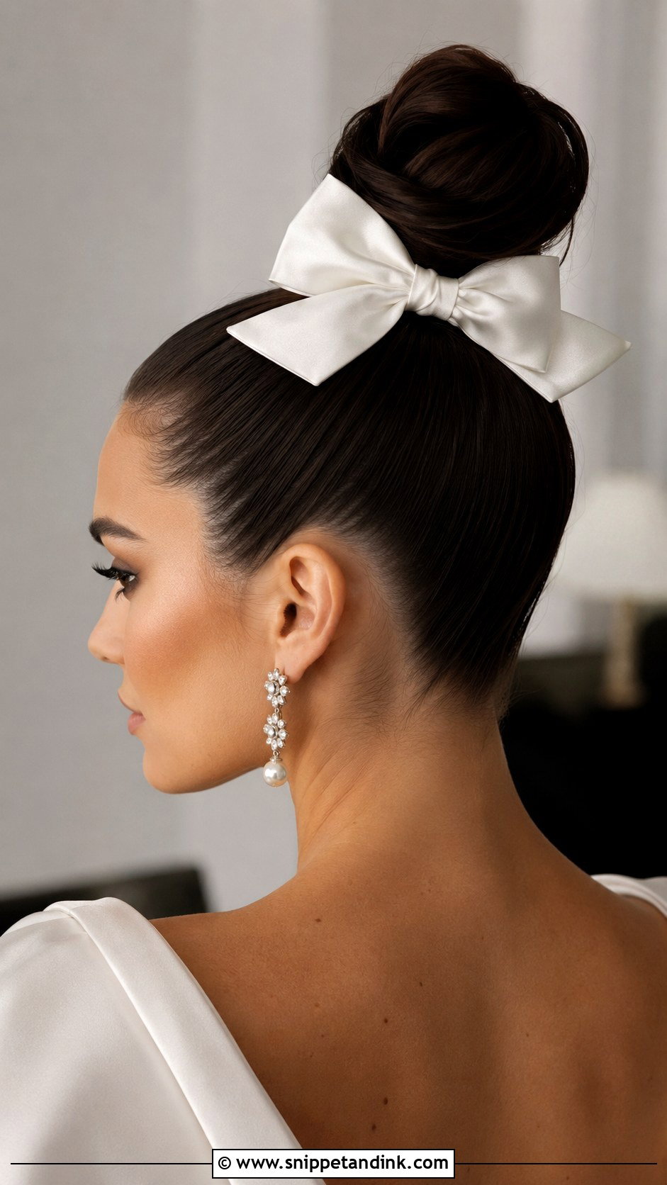 Top Knot With a Satin Bow - Snippet and Ink - 20 Wedding Hair with Bow Ideas