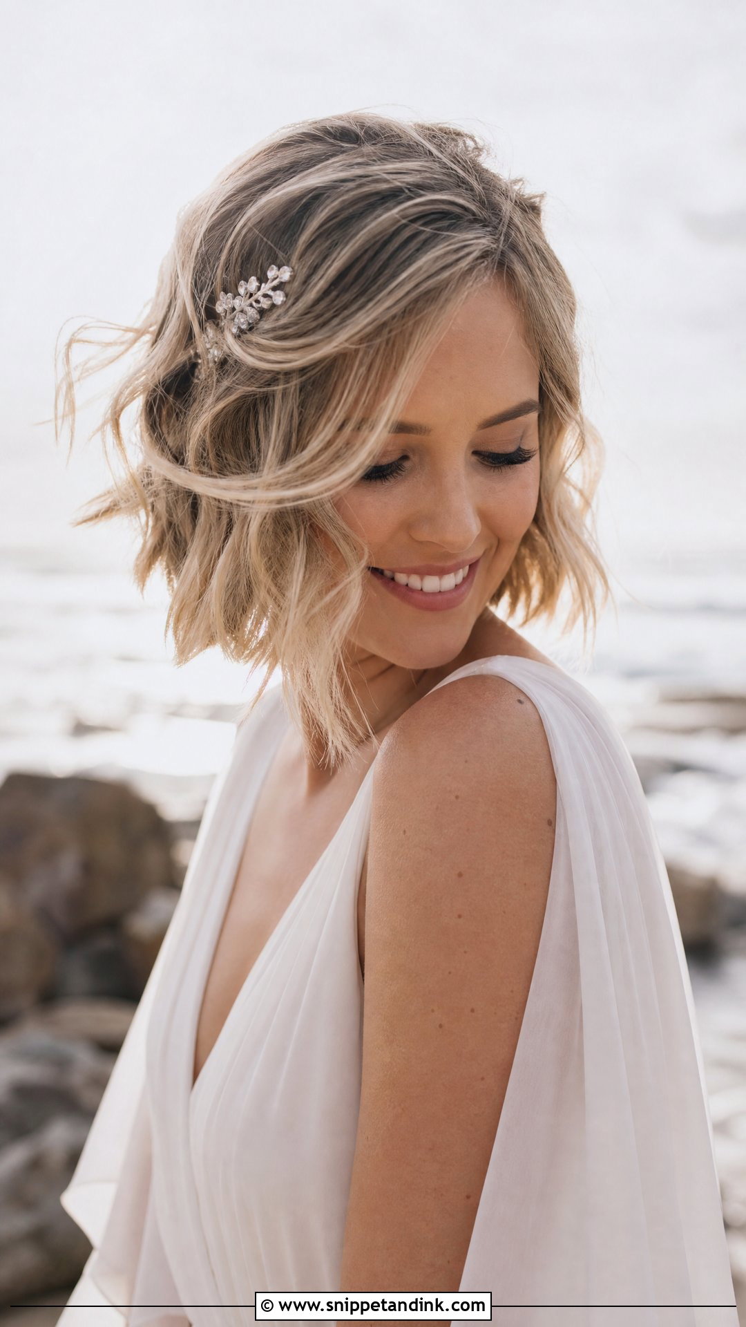 Tousled Beach Waves Short Bridal Hair - Snippet and Ink - 20 Wedding Hairstyles for Bride Short Hair