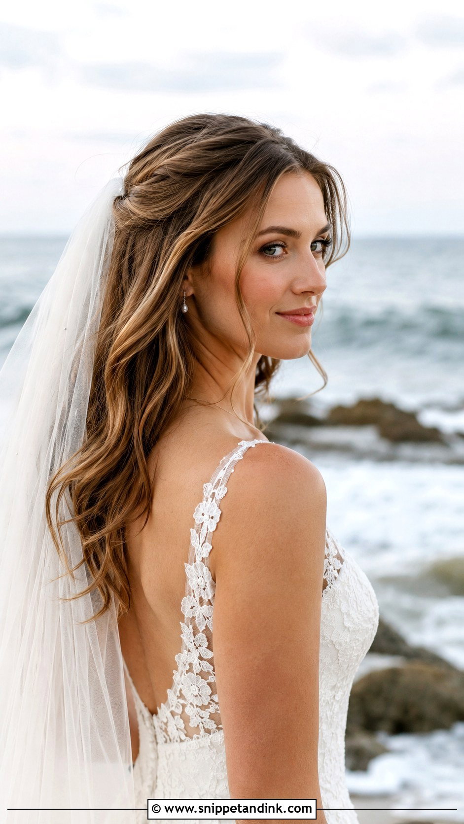 Tousled Beach Waves With Veil - Snippet and Ink - 25 Beach Waves Wedding Hair