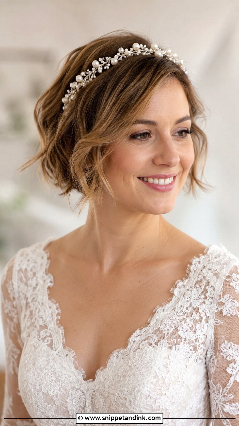 Tousled Bob with Headband - Snippet and Ink - 25 Bride with Short Hair Ideas