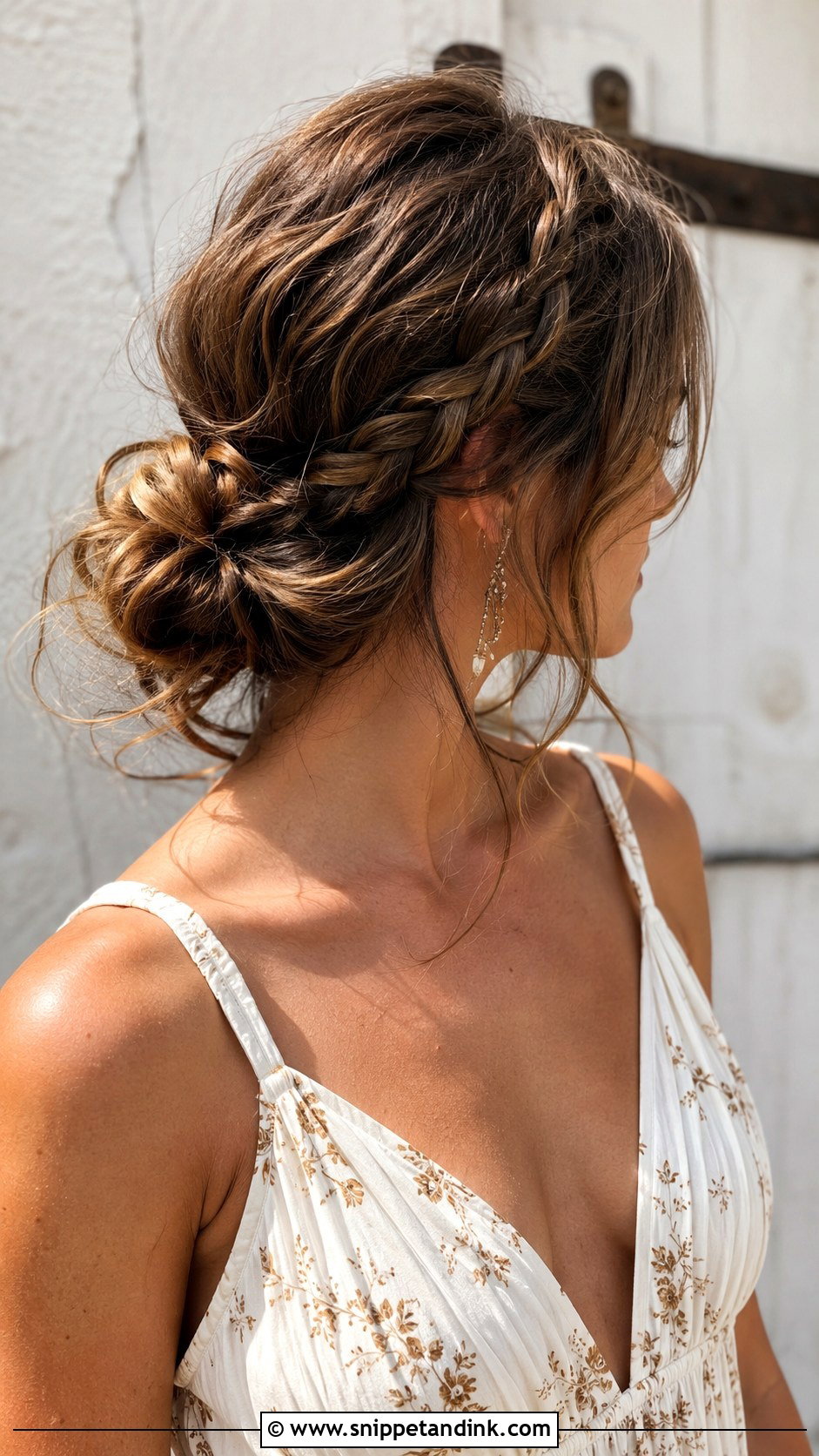 Tousled Bun With Braid Detail - Snippet and Ink - 20 Upstyles for Medium Hair Wedding Guest Ideas