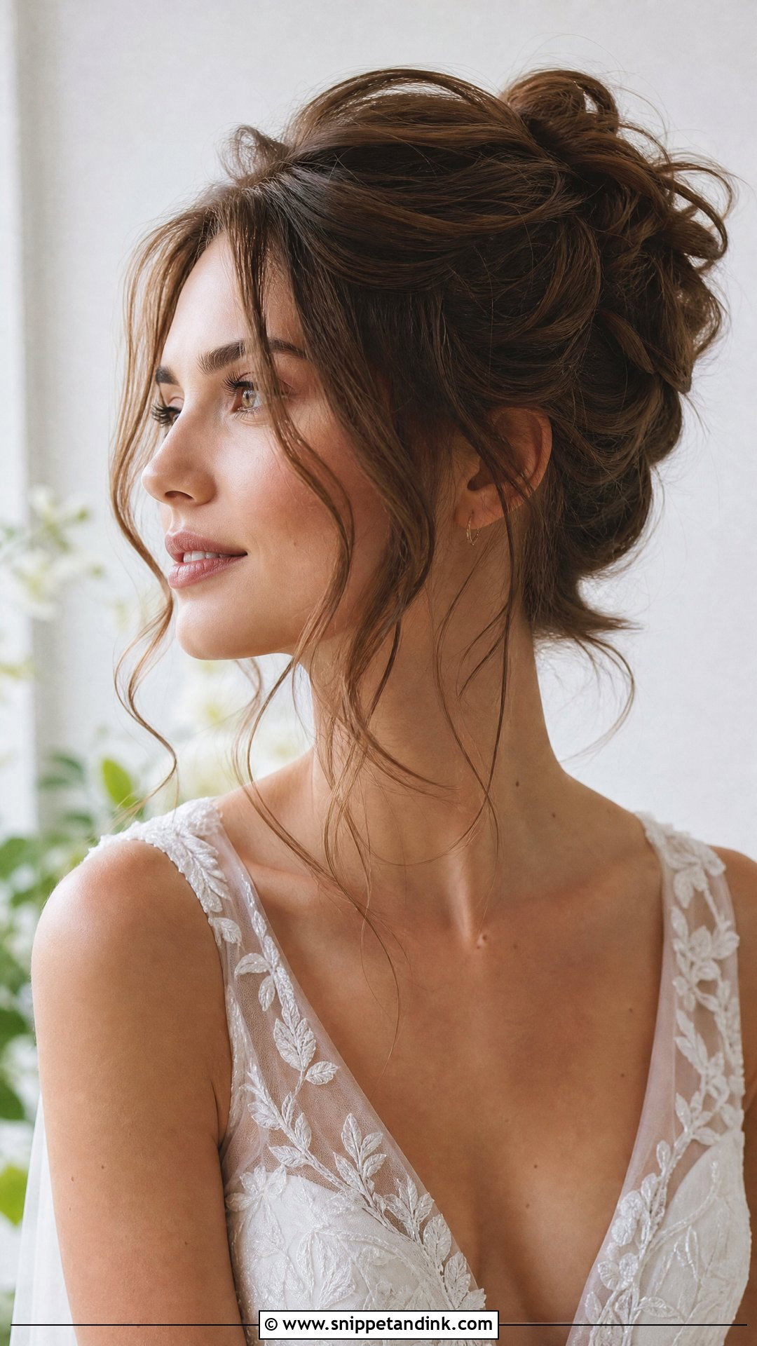 Tousled Bun With Face Framing Layers - Snippet and Ink - 20 Messy Bridal Bun Ideas