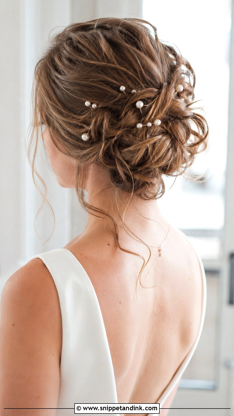 Tousled Bun With Pearl Pins - Snippet and Ink - 20 Textured Wedding Updo Ideas