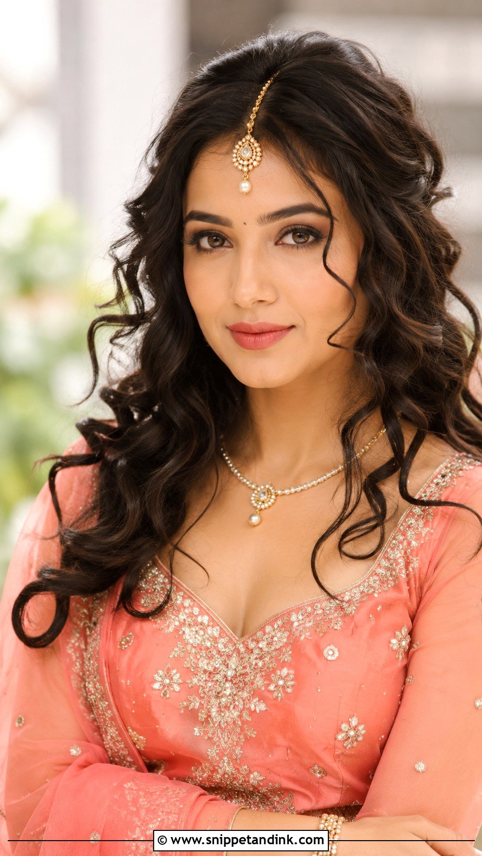 Tousled Curls with Maang Tikka - Snippet and Ink - 25 Short Hair Hairstyles for Wedding Indian