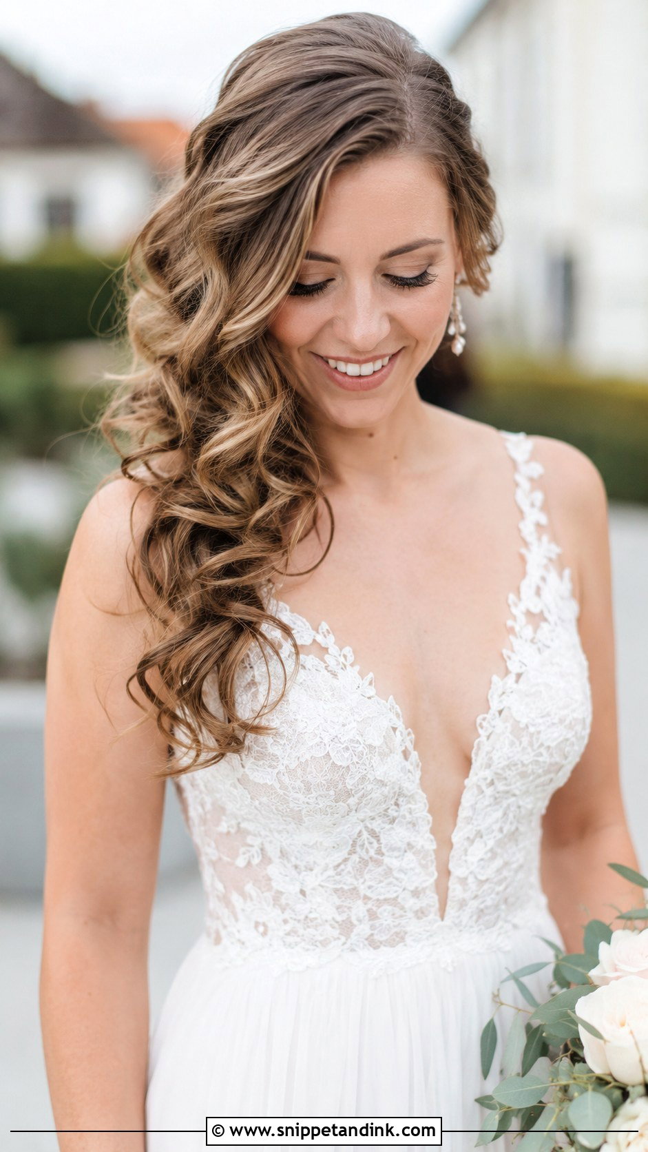 Tousled Curls with Side Part - Snippet and Ink - 35 Bridal Hair Down Ideas