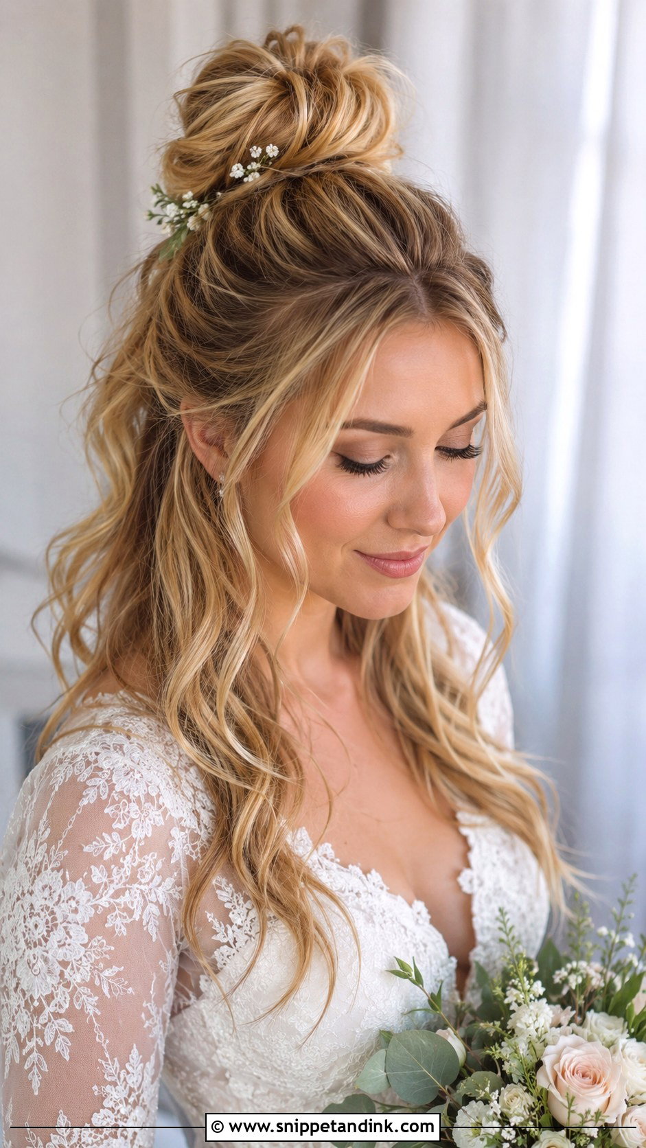 Tousled Half Up Bun Bridal Hairstyle - Snippet and Ink - 20 Trending Bridal Hairstyles