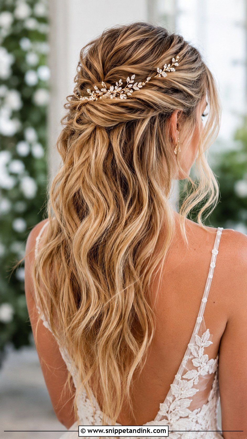 Tousled Half Up Wedding Hairstyle - Snippet and Ink - 25 Medium Length Wedding Hair Ideas