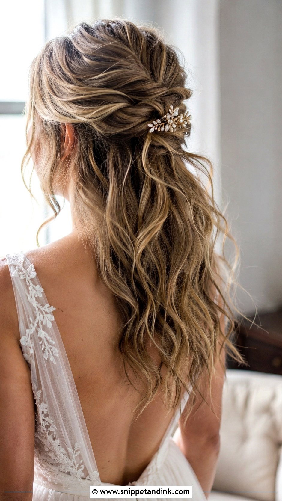 Tousled Half Up Wedding Hairstyle - Snippet and Ink - 25 Elegant Wedding Hairstyles for Long Hair