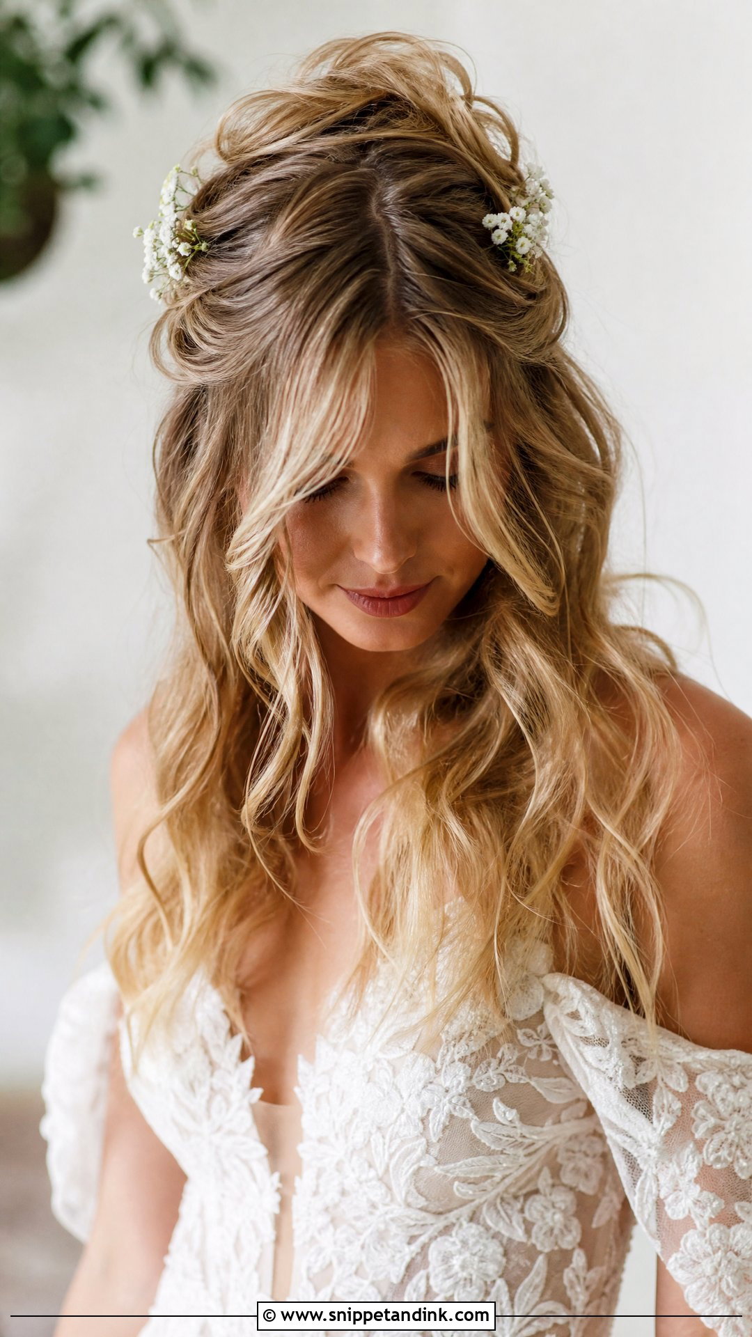 Tousled Half Up with Curtain Bangs - Snippet and Ink - 20 Wedding Hair with Fringe Ideas