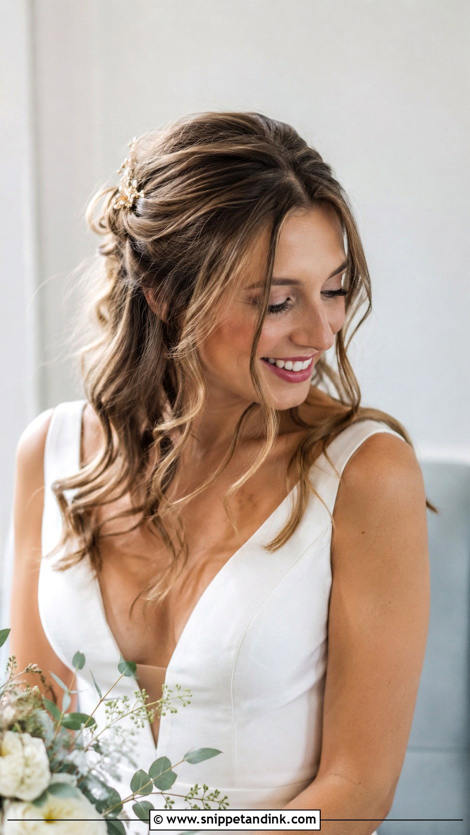 Tousled Half Up with Face Framing Pieces - Snippet and Ink - 25 Medium Length Half-Up Half-Down Wedding Hairstyles