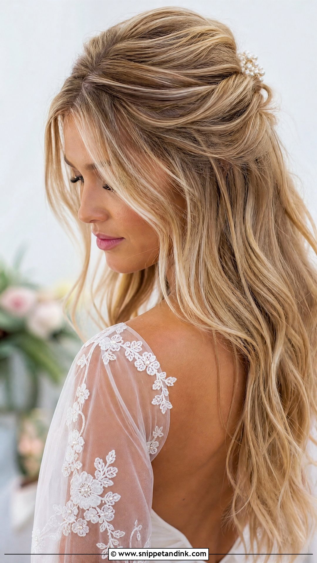 Tousled Half Updo With Curtain Bangs - Snippet and Ink - 20 Wedding Hairstyles Bangs