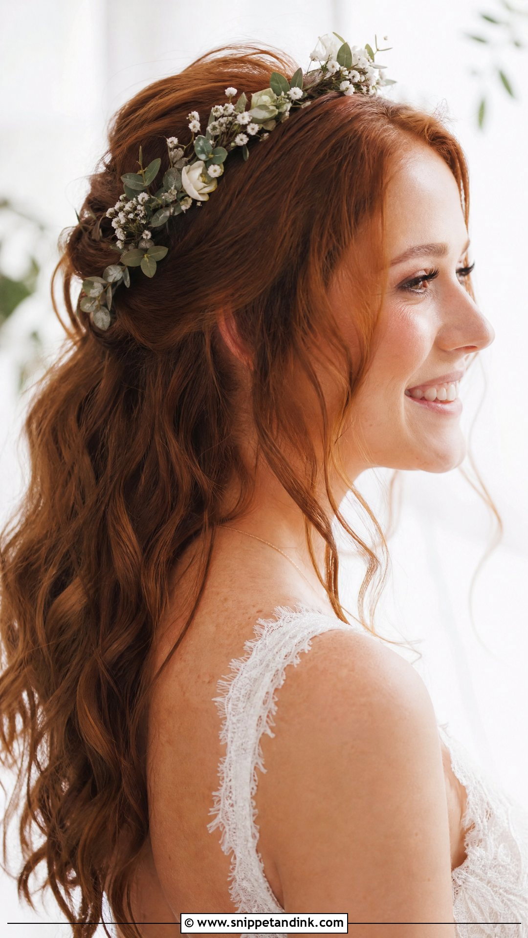 Tousled Half Updo With Flower Crown - Snippet and Ink - 20 Wedding Hairstyles with Flower Crown