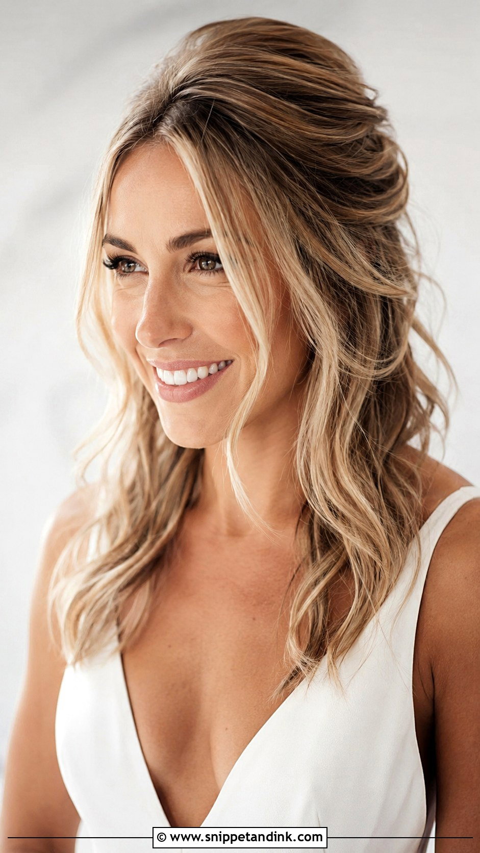 Tousled Half Updo - Snippet and Ink - 20 Hair Styles for Medium Hair Wedding