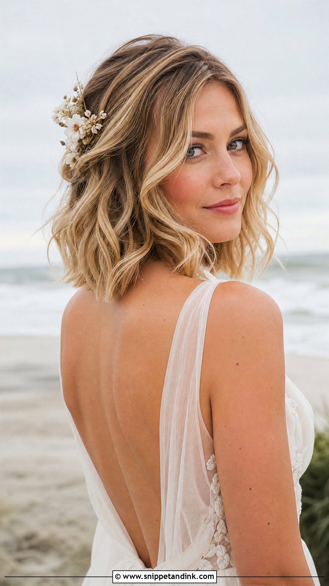 Tousled Lob With Beach Waves - Snippet and Ink - 20 Short Hair Bridal Styles